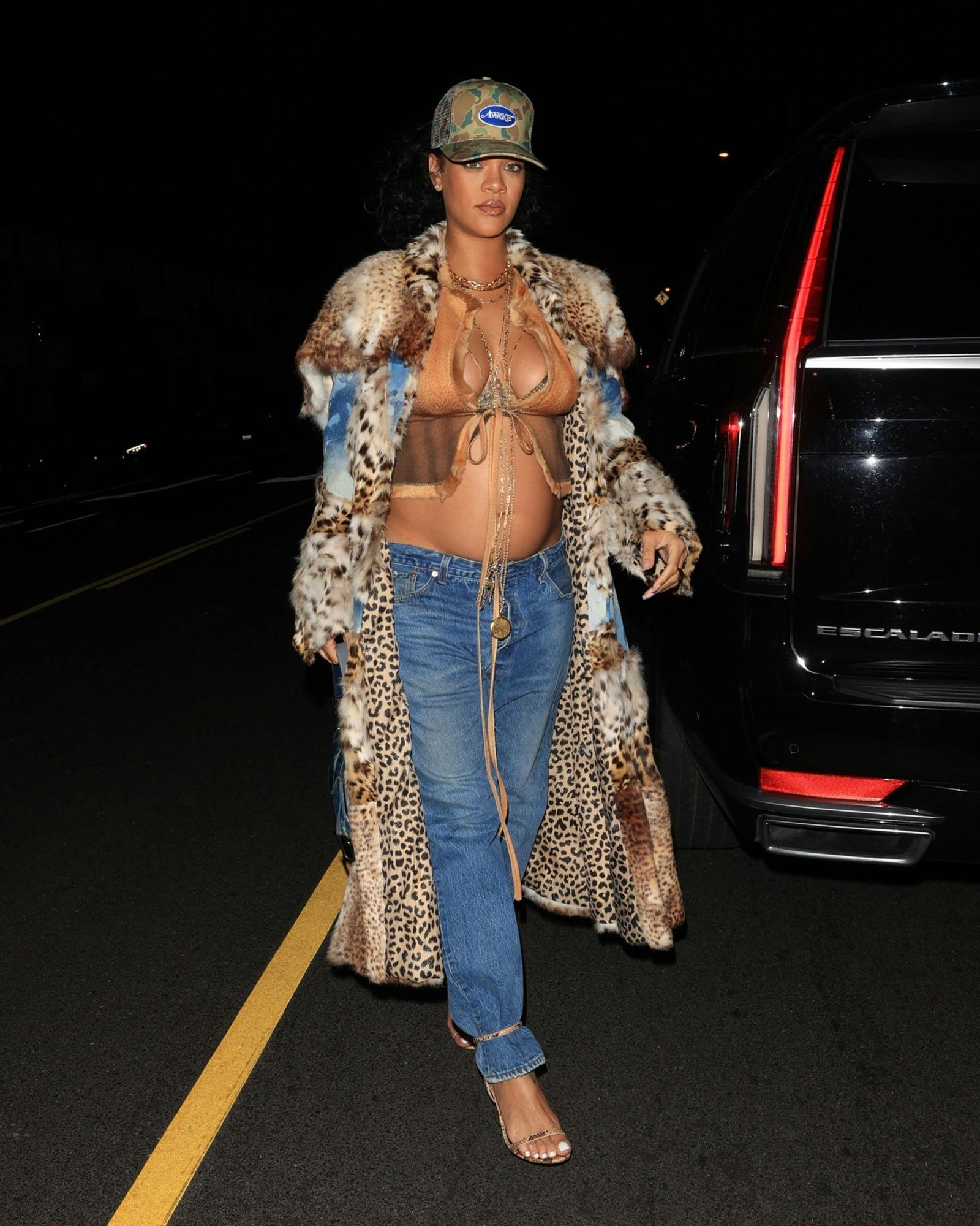 Rihanna shows off her belly bump while out to late night dinner at Giorgio Baldi in Santa Monica, CA