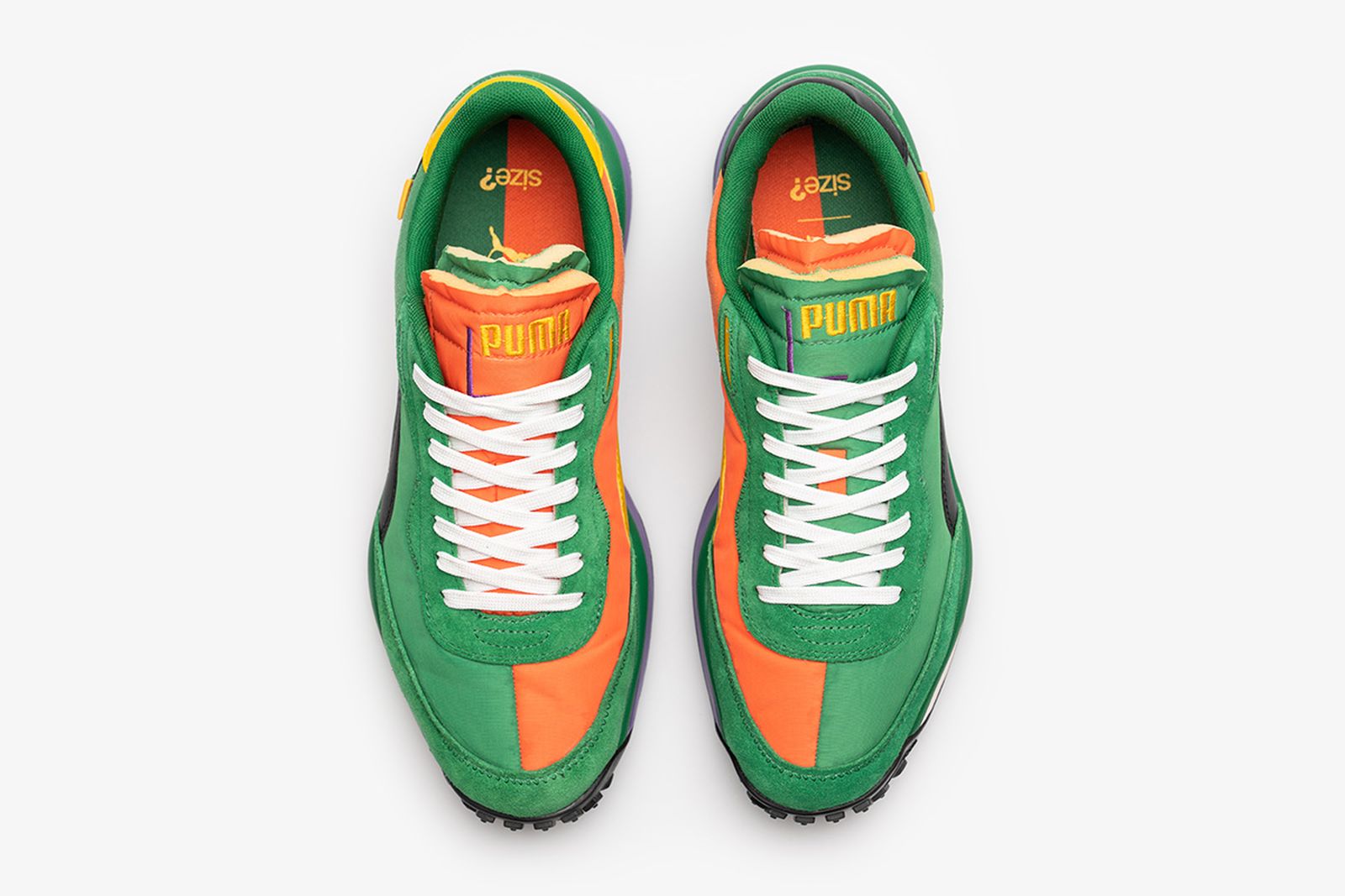 orange and green style rider puma shoe