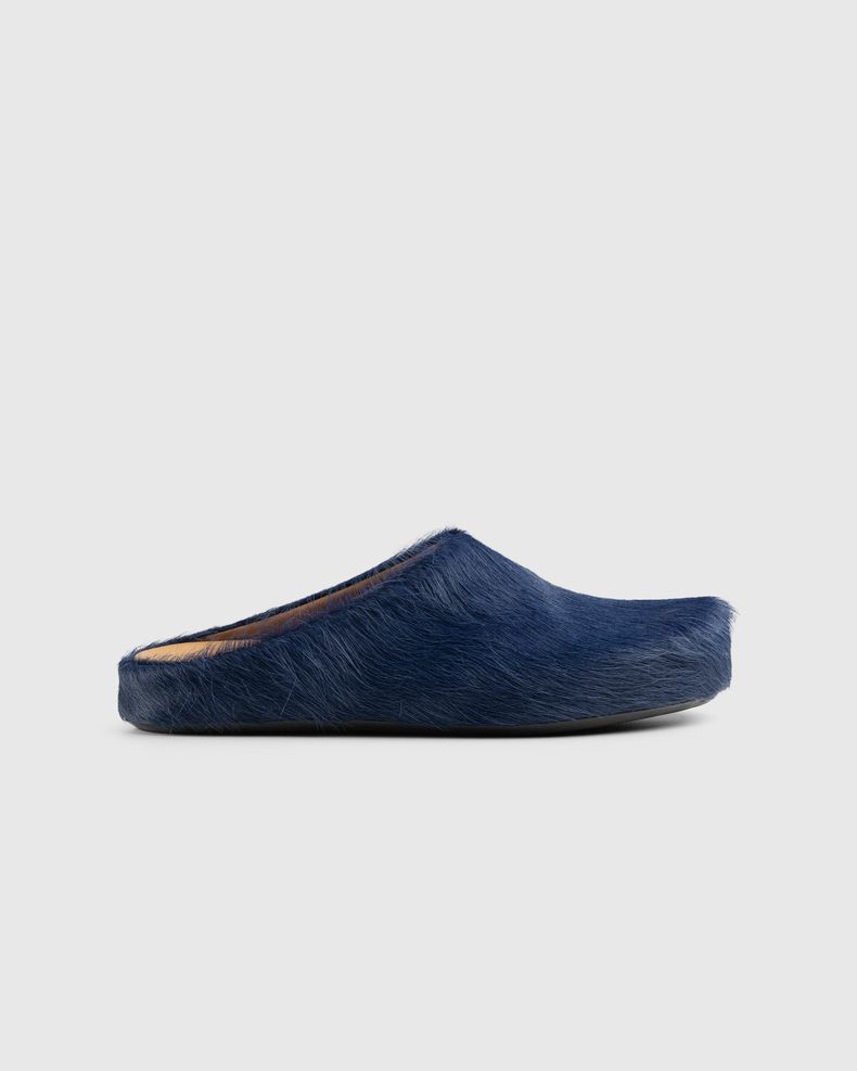 Long Hair Calfskin Mule Sabot Blue