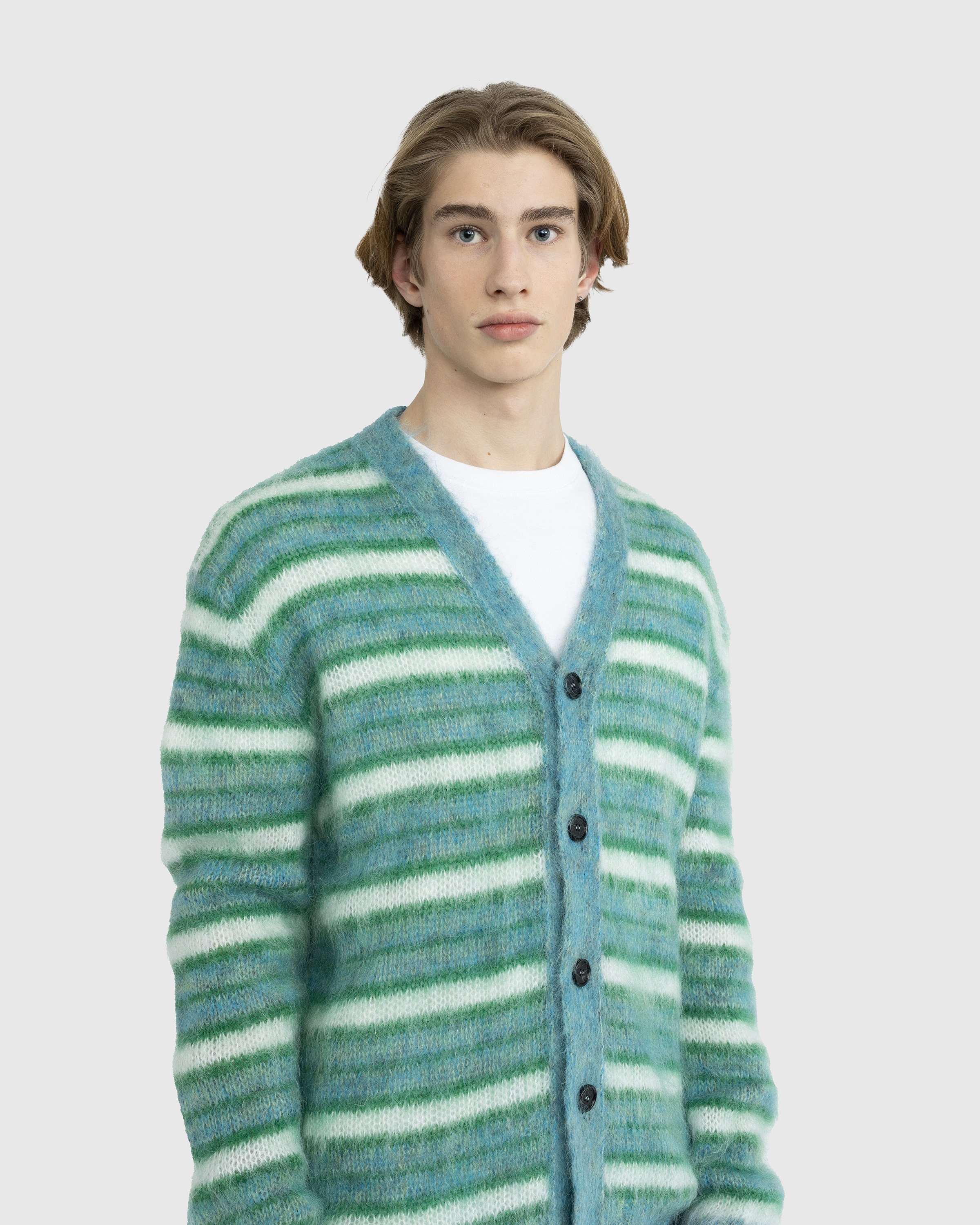 Marni – Striped Mohair Cardigan Blue - Knitwear - Blue - Image 4