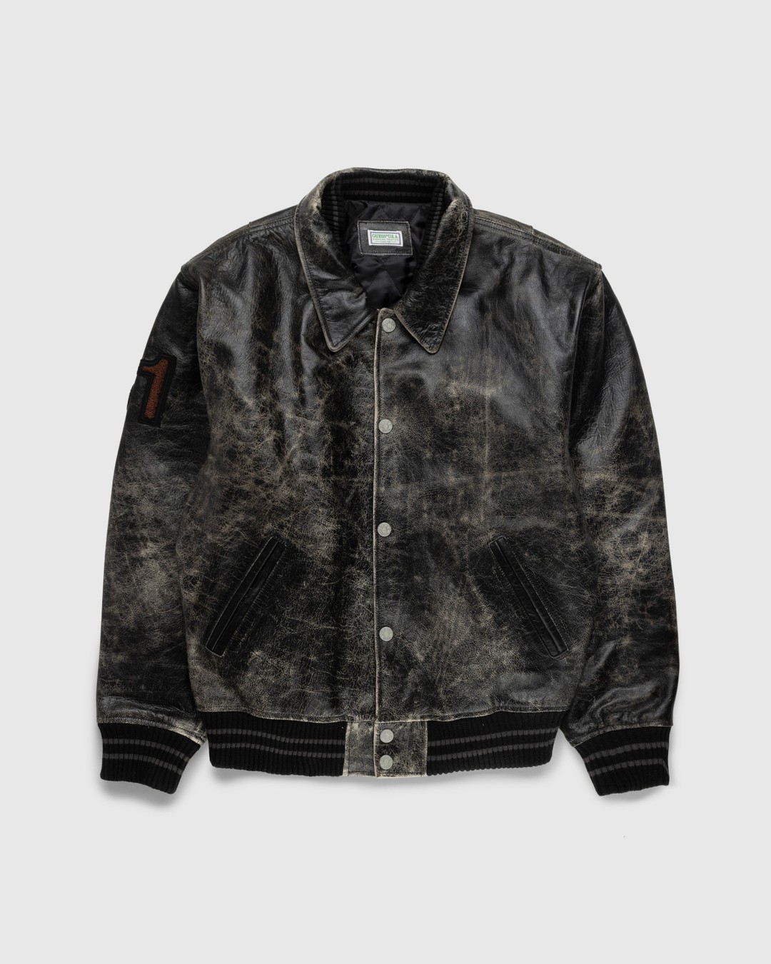 Guess USA – Distressed Leather Letterman Jacket Black | Highsnobiety Shop