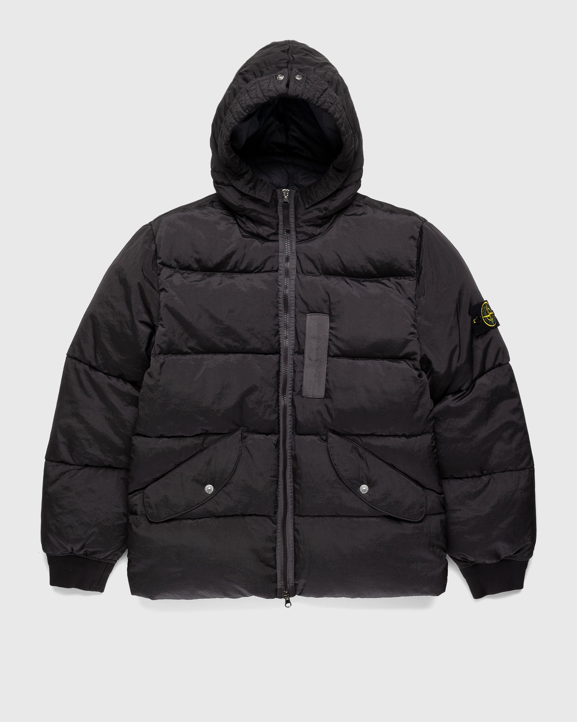 Stone island black down hooded jacket hotsell