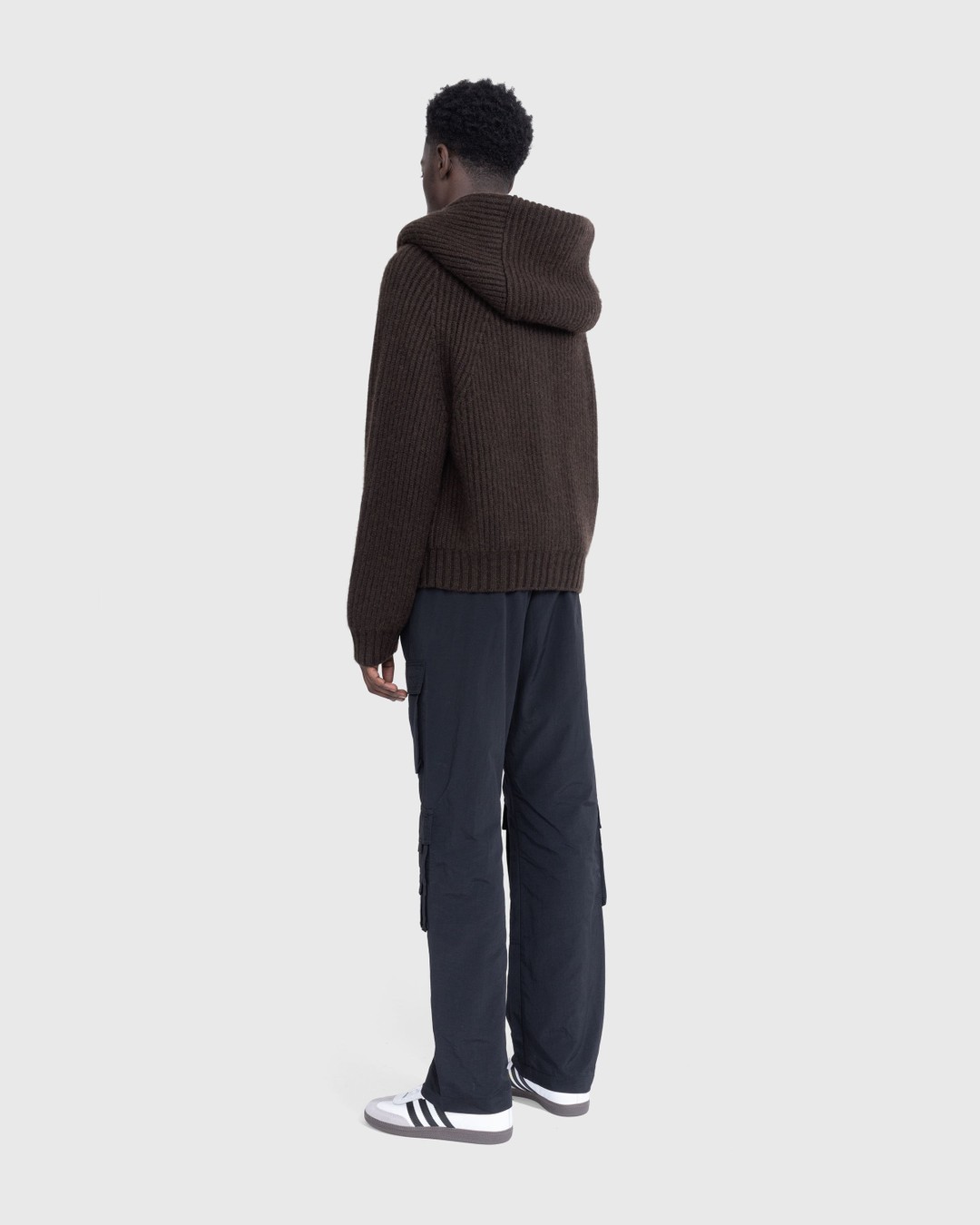Meta Campania Collective – Michel Exaggerated Rib Cashmere Hooded Cardigan Dark Chocolate Brown - Knitwear - Brown - Image 4
