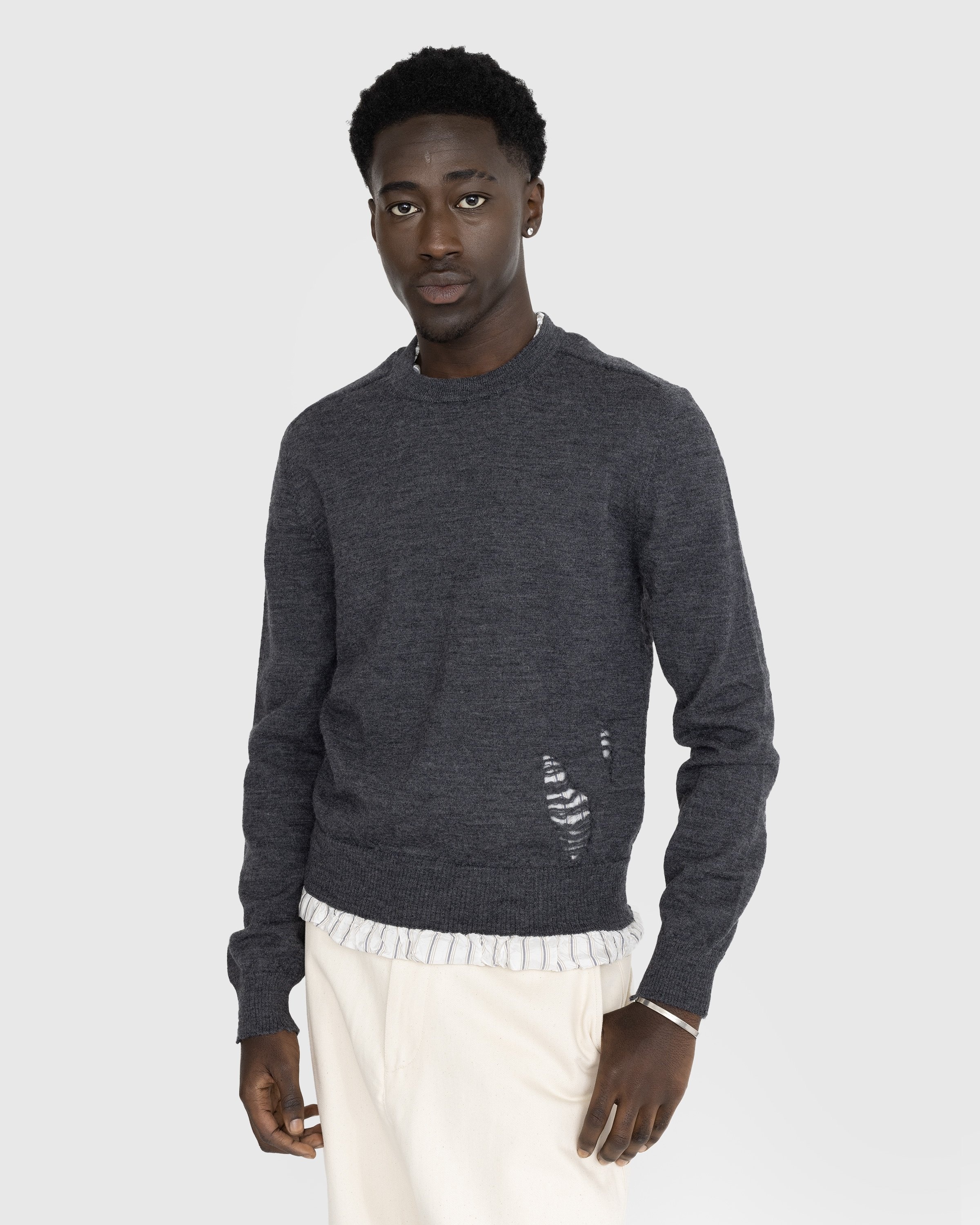 Maison Margiela – Distressed Crewneck Sweater Dark Grey - Knitwear - Grey - Image 2