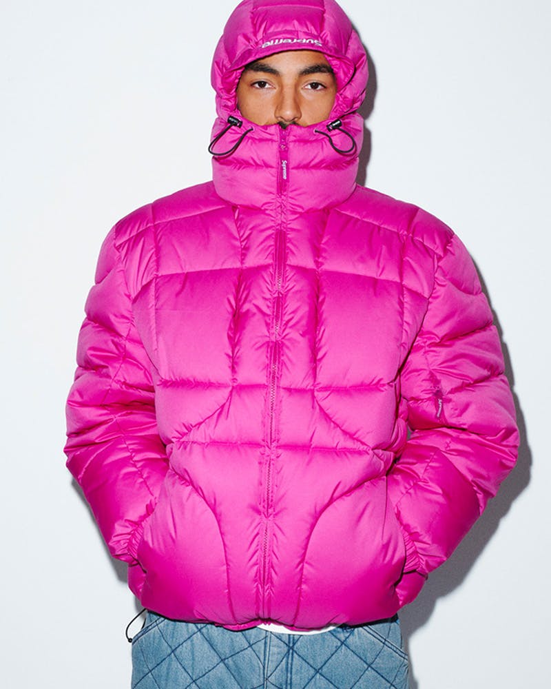 supreme hooded down jacket pink