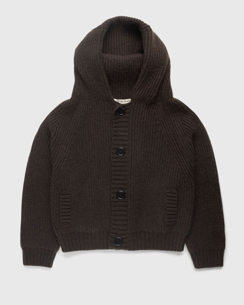 Michel Exaggerated Rib Cashmere Hooded Cardigan Dark Chocolate Brown