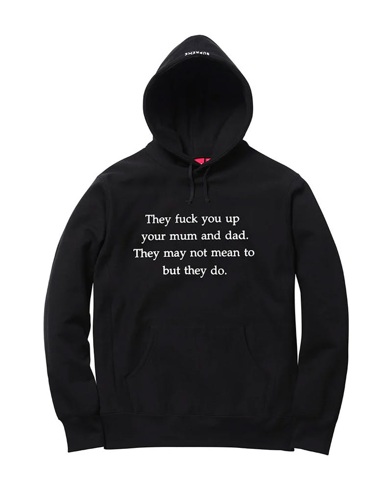 Supreme Fall/Winter 2016 T-shirt that features an excerpt of Philip Larkin’s famed “This Be The Verse” poem.