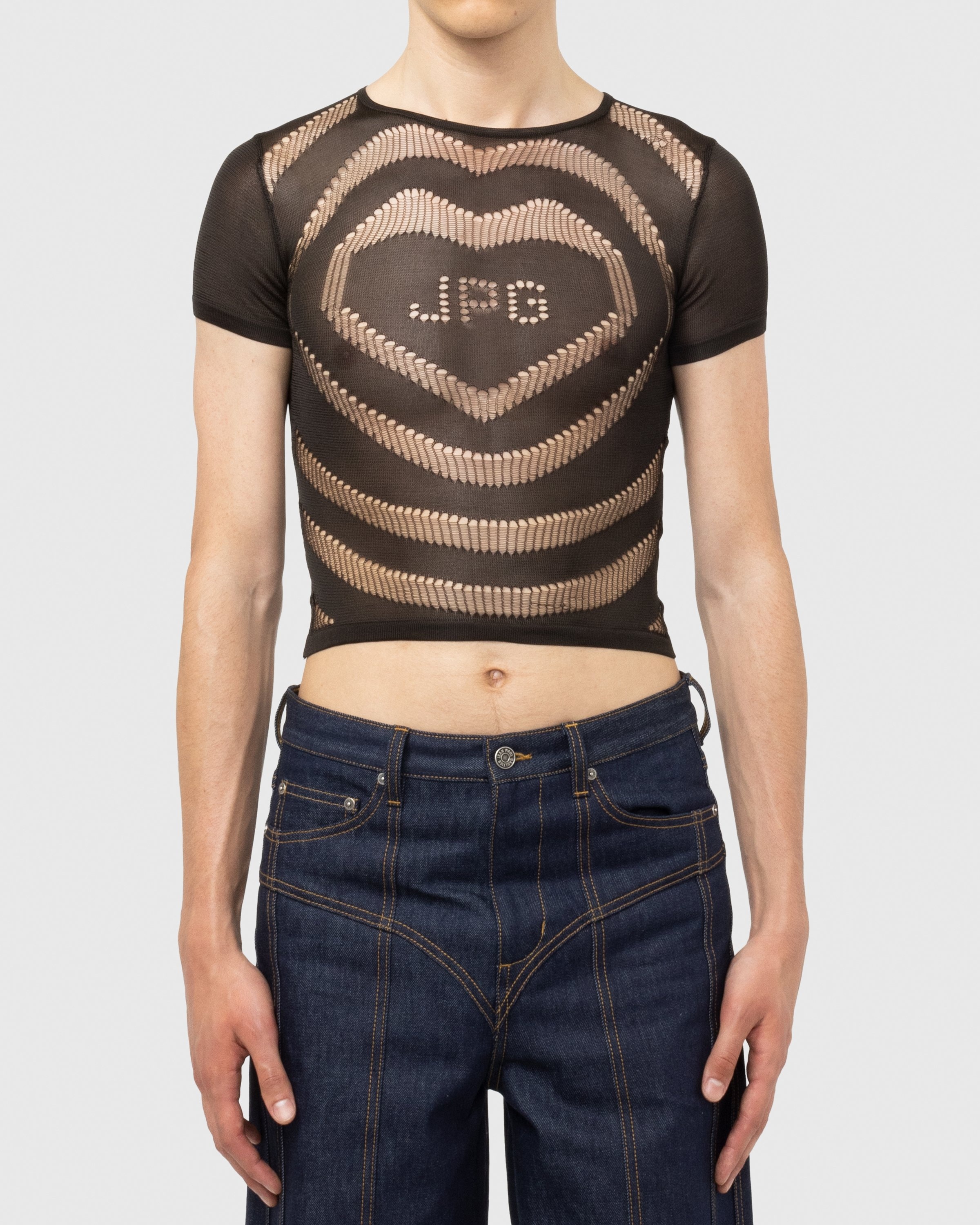 Jean Paul Gaultier – Open-Worked JPG Heart T-Shirt Dark Brown - T-shirts - Brown - Image 3