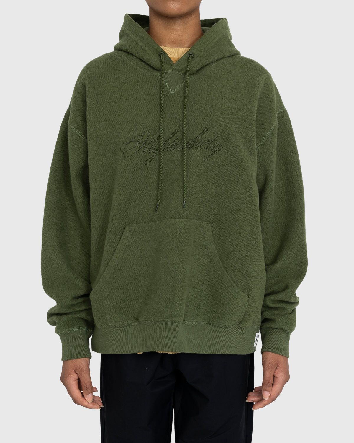 Highsnobiety – Script Logo Reverse Fleece Hoodie Green - Sweats - Green - Image 2