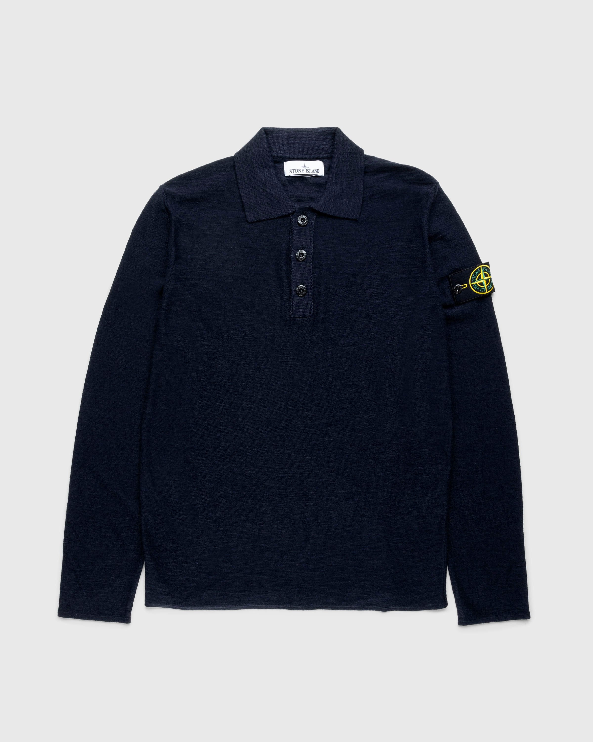 Stone Island – Knit Long-Sleeve Polo Navy Blue - Knitwear - Blue - Image 1