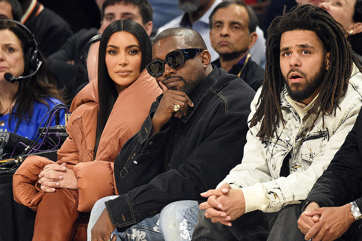 Kanye West, Kim Kardashian, nd J. Cole court-side NBA All-Star Game
