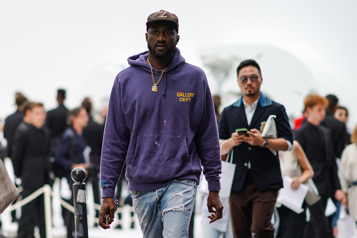 Virgil Abloh purple hoodie Louis Vuitton hat