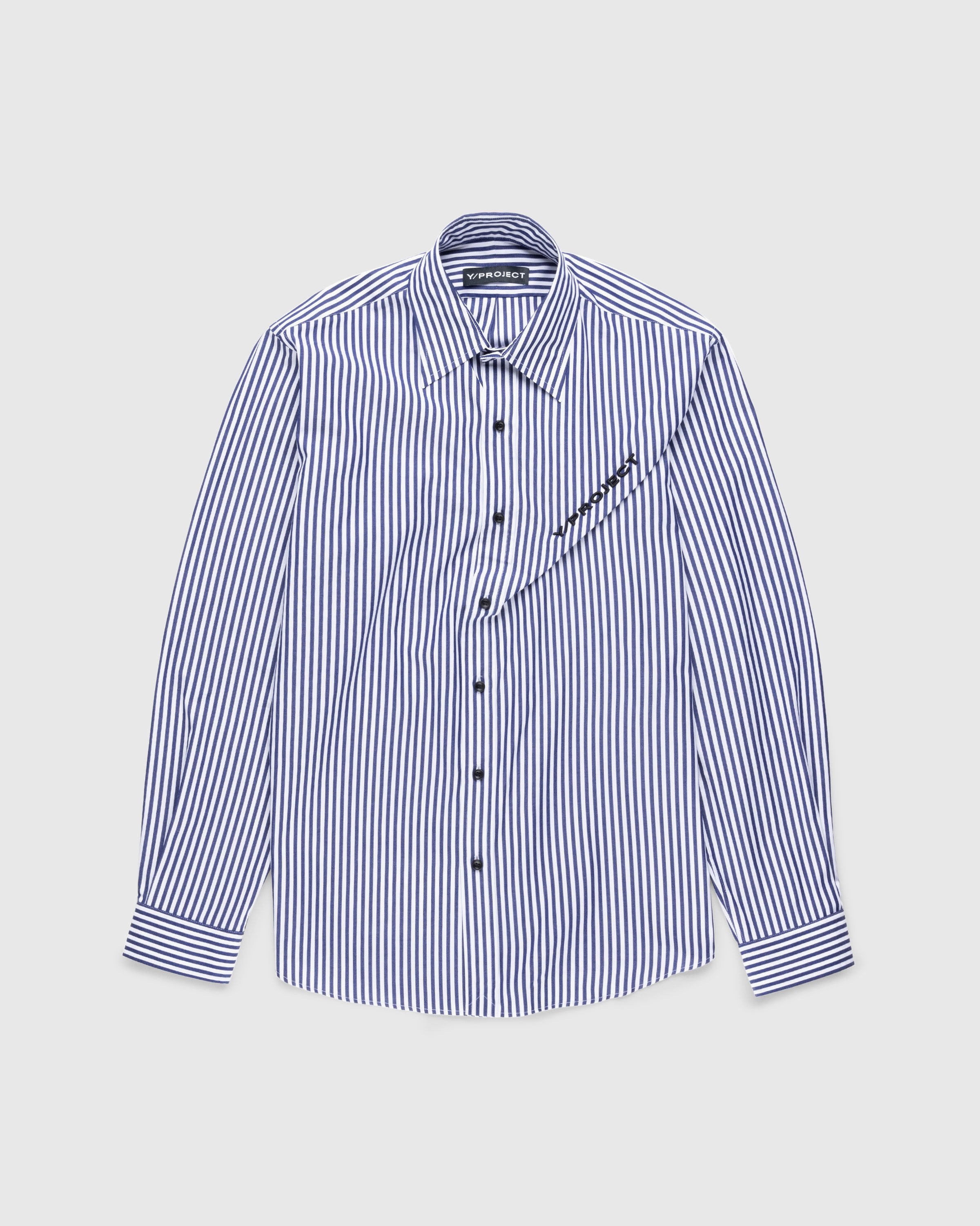 Y/Project – Pinched Logo Stripe Shirt Navy/White - Shirts - Blue - Image 1