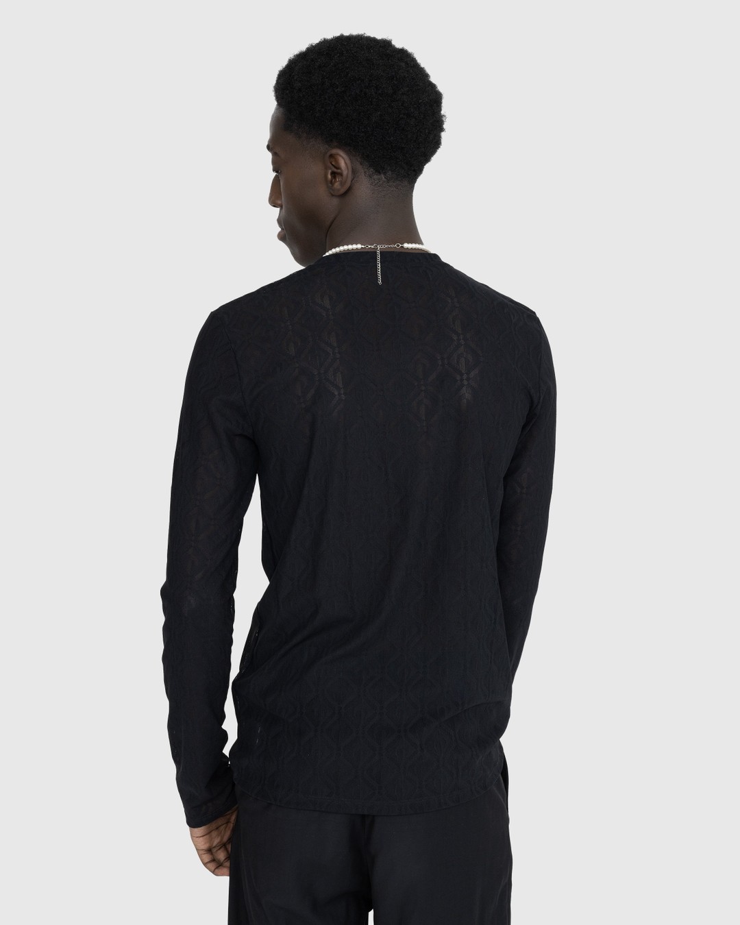 Marine Serre – Moon Diamant Mesh Jacquard Longsleeve Top Black - Tank Tops - Black - Image 3