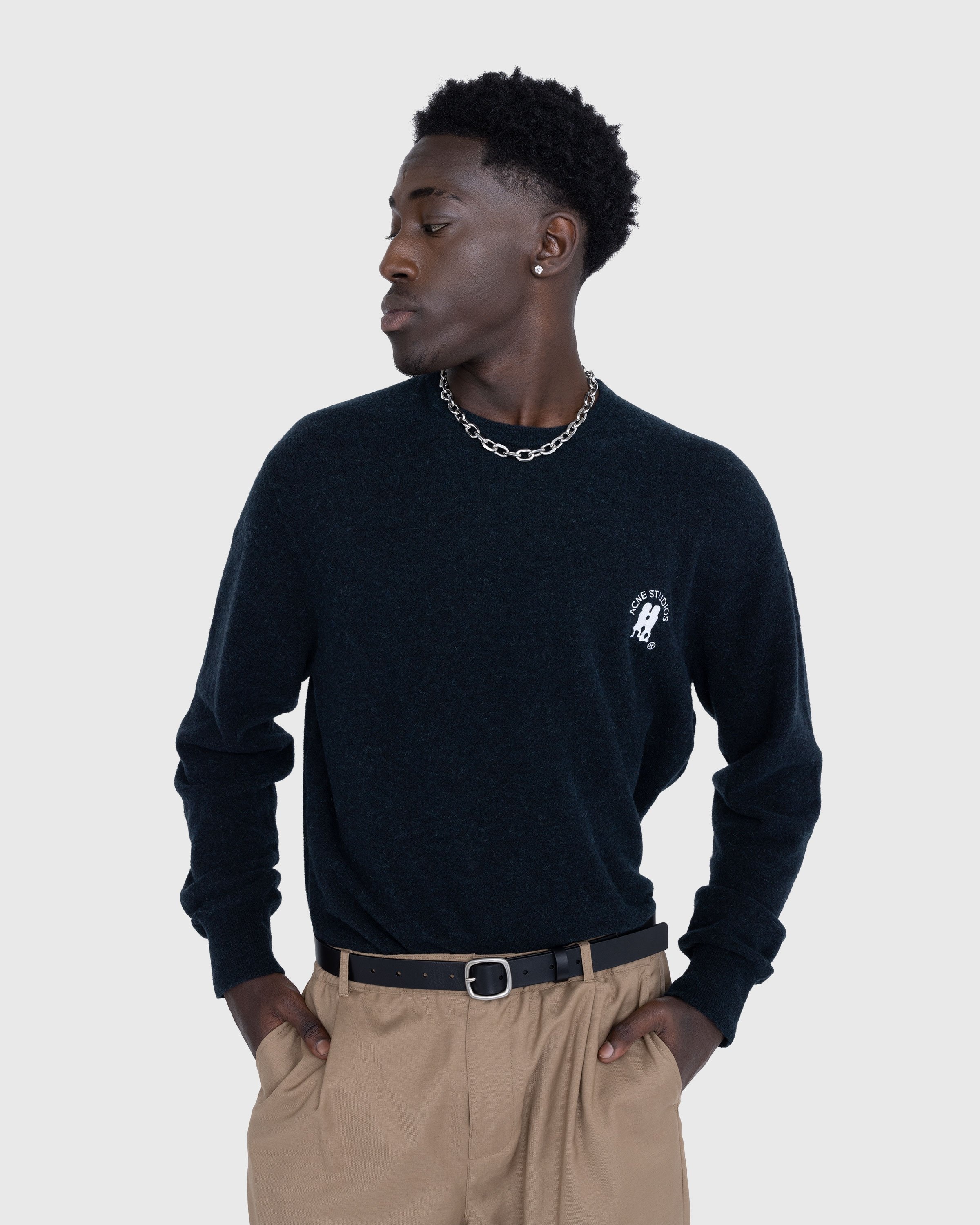 | Logo Acne Embroidered Shop Melange Navy Studios – Crewneck Highsnobiety Dark