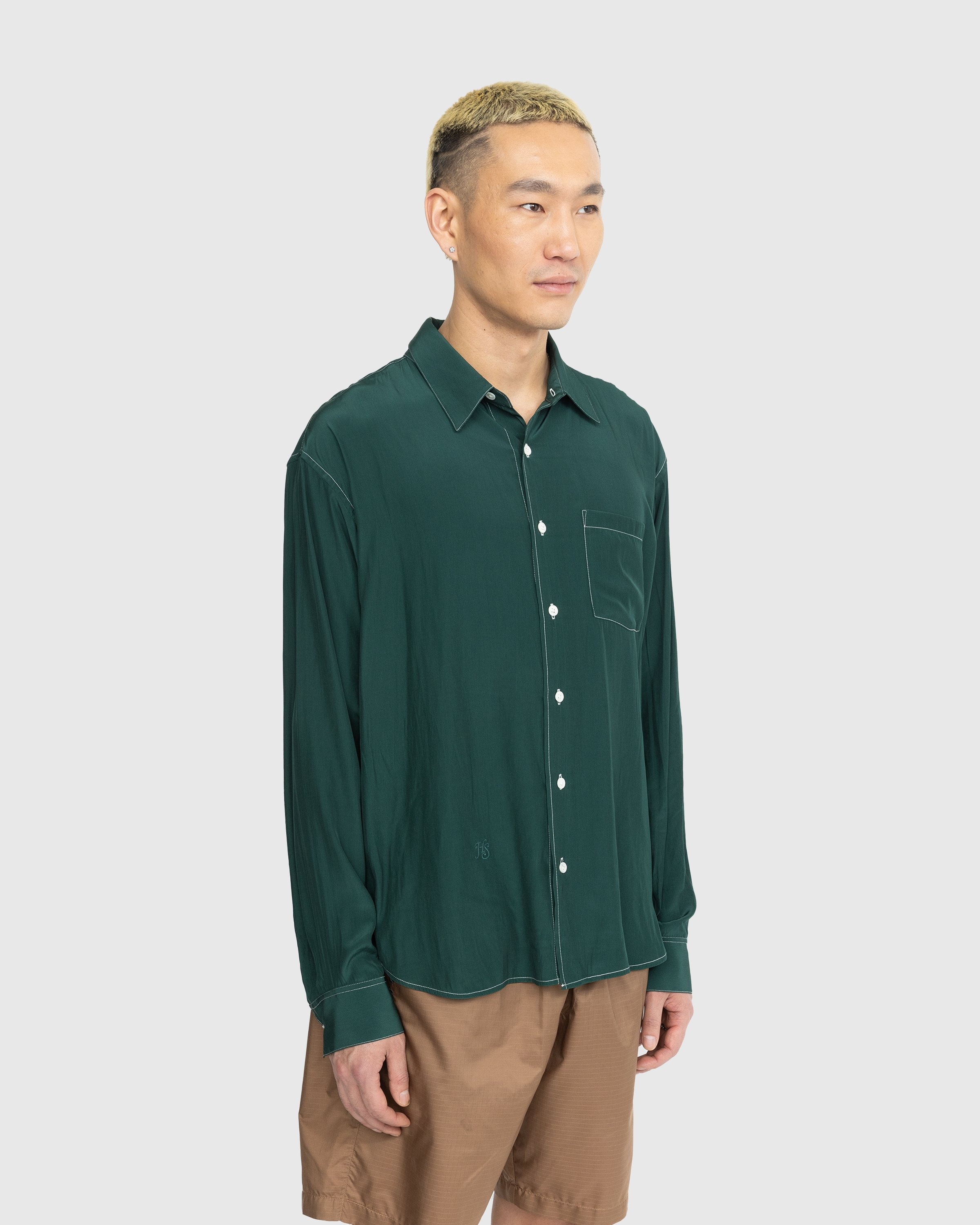 Highsnobiety – Lightweight Long-Sleeve Shirt Dark Green - Shirts - Green - Image 4