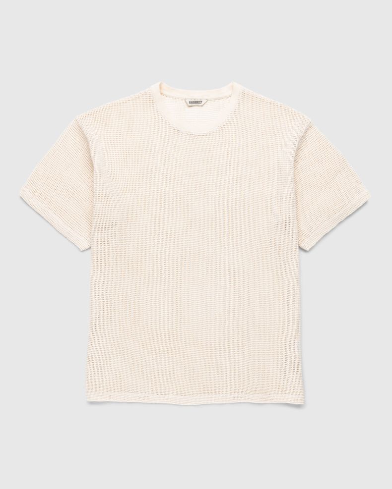 Cotton Mesh Knit T-Shirt Beige