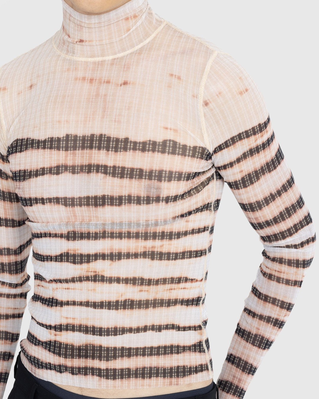 Jean Paul Gaultier – High Neck Longsleeve Printed Stripe Top Ecru/Brown - Longsleeves - Beige - Image 4
