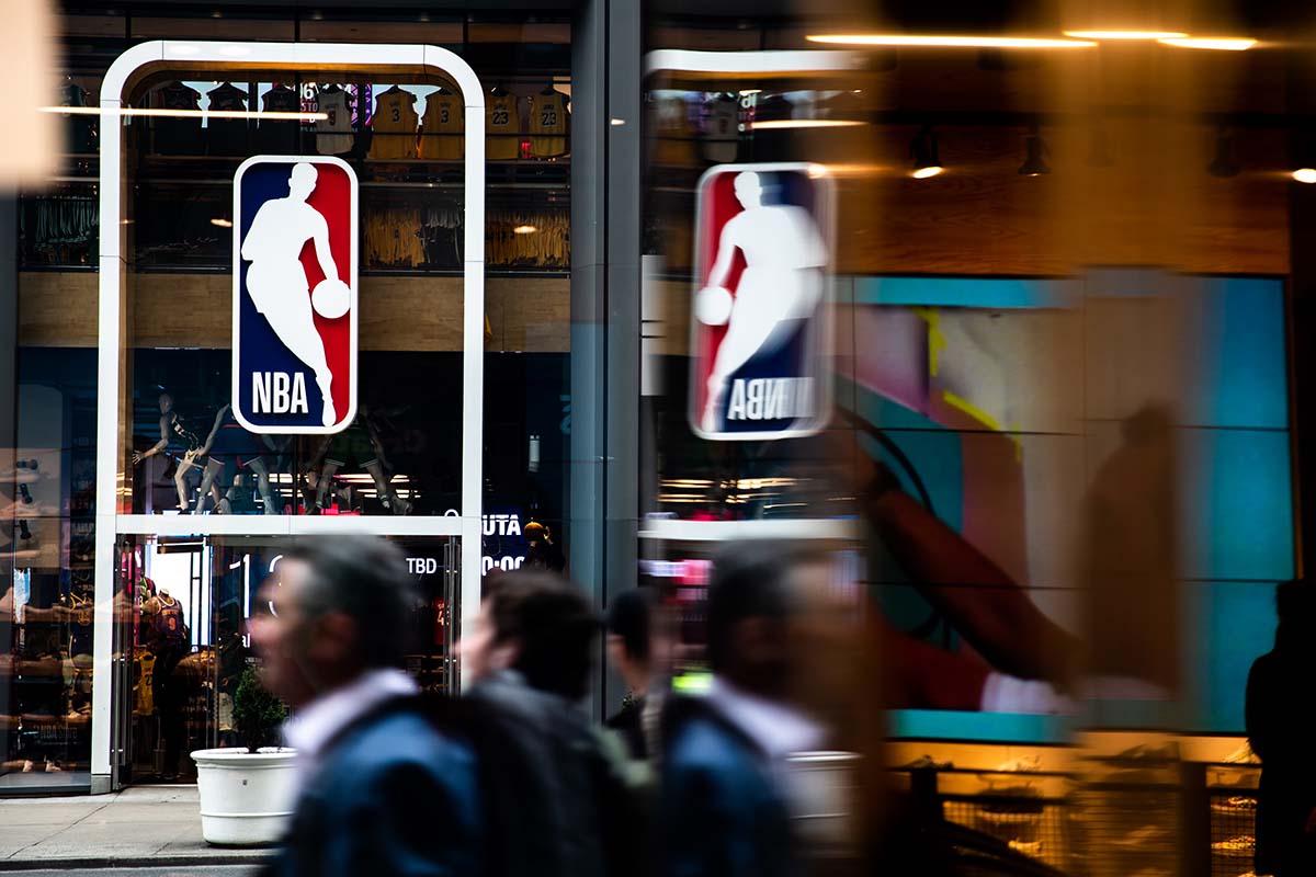 An NBA logo is shown at the 5th Avenue NBA store