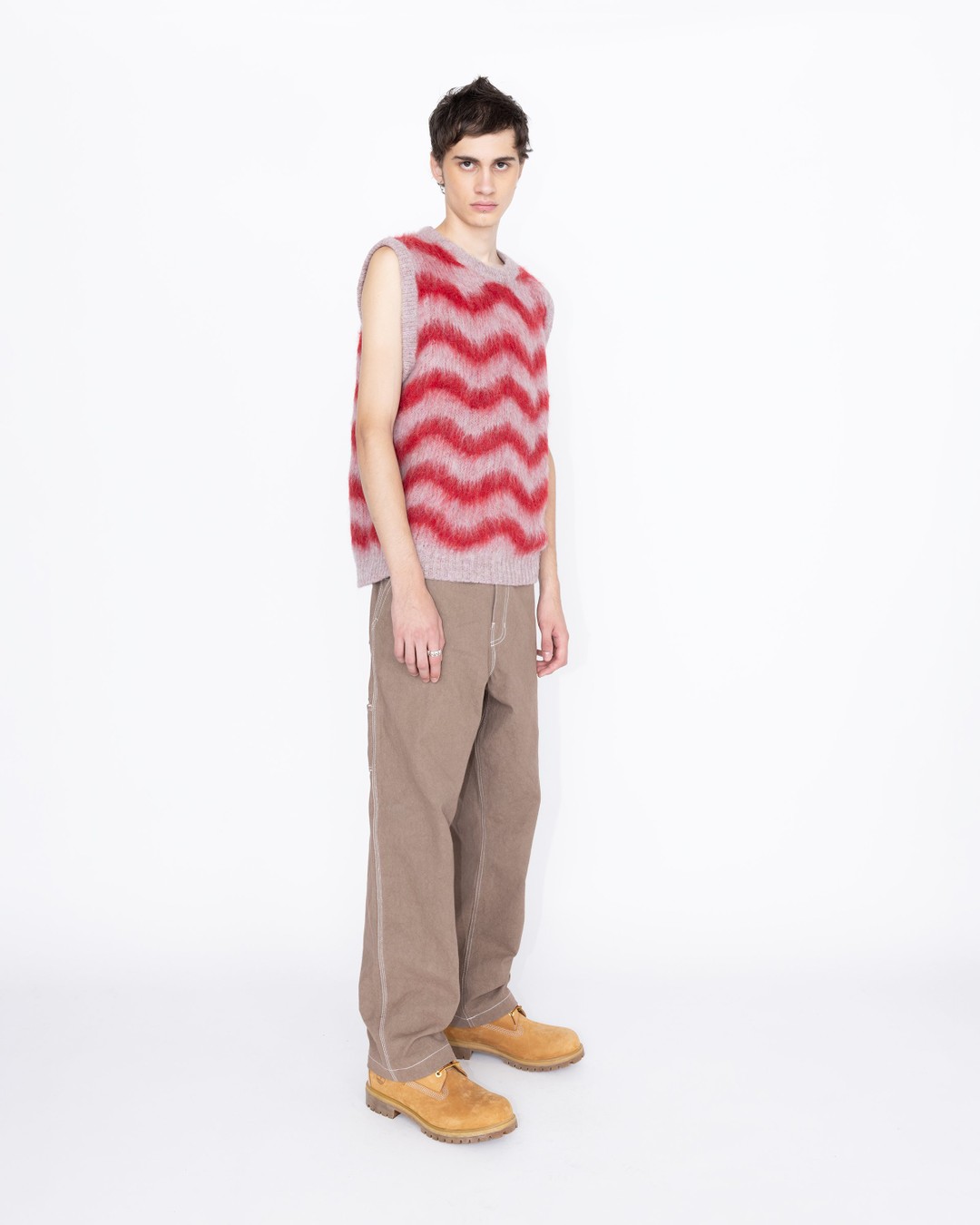 Highsnobiety HS05 – Alpaca Fuzzy Wave Sweater Vest Pale Rose/Red - Knitwear - Multi - Image 4