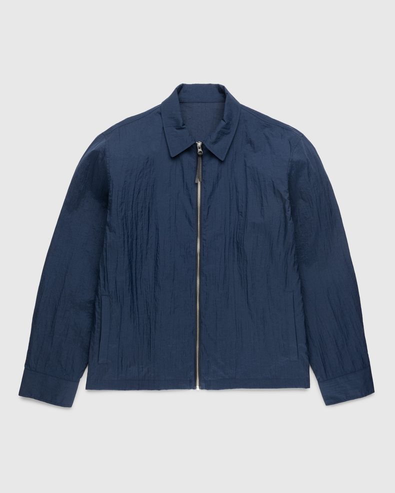 Texture Nylon Zipper Shirt Jacket Deep Blue