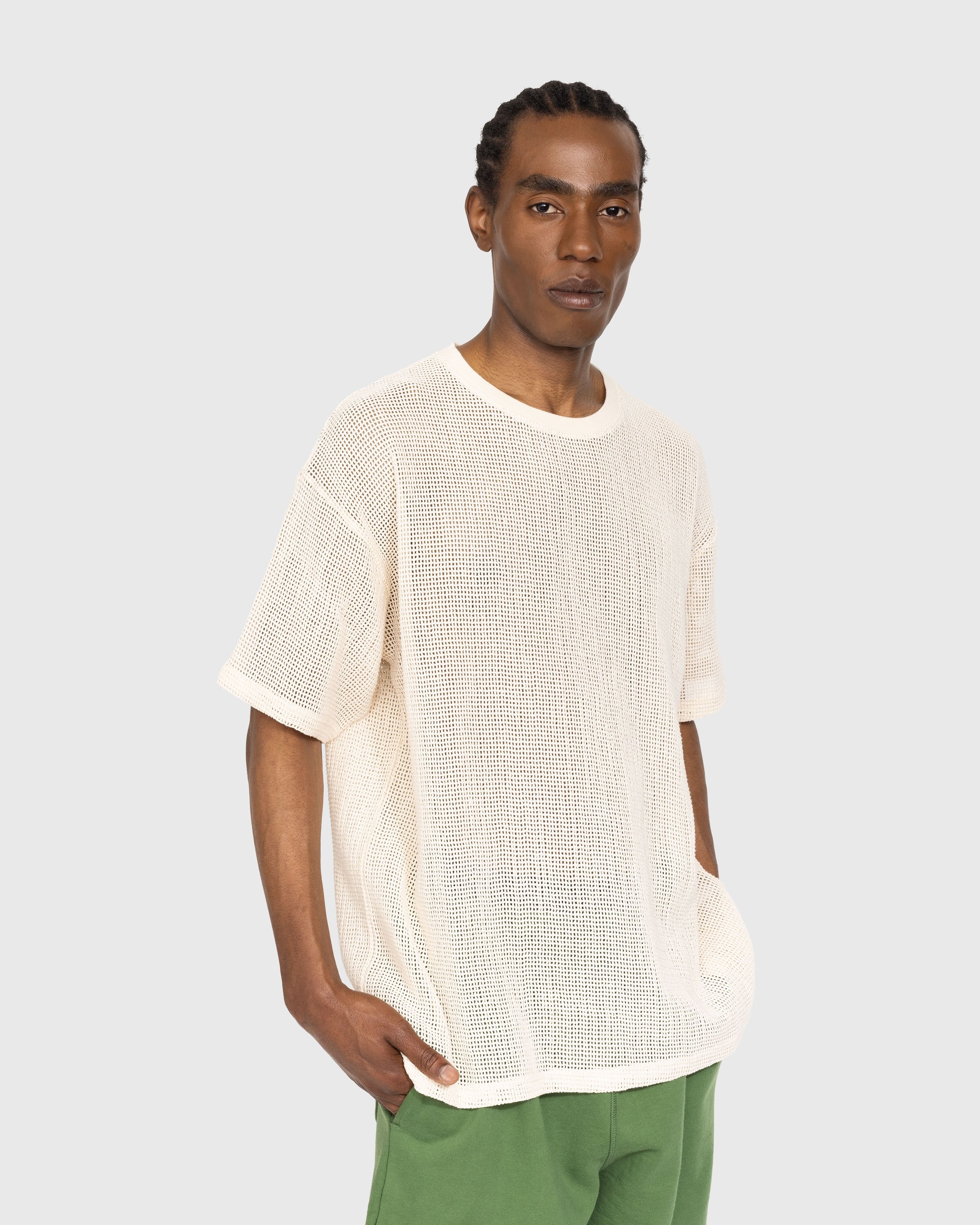 Highsnobiety – Cotton Mesh Knit T-Shirt Beige - T-shirts - Beige - Image 3