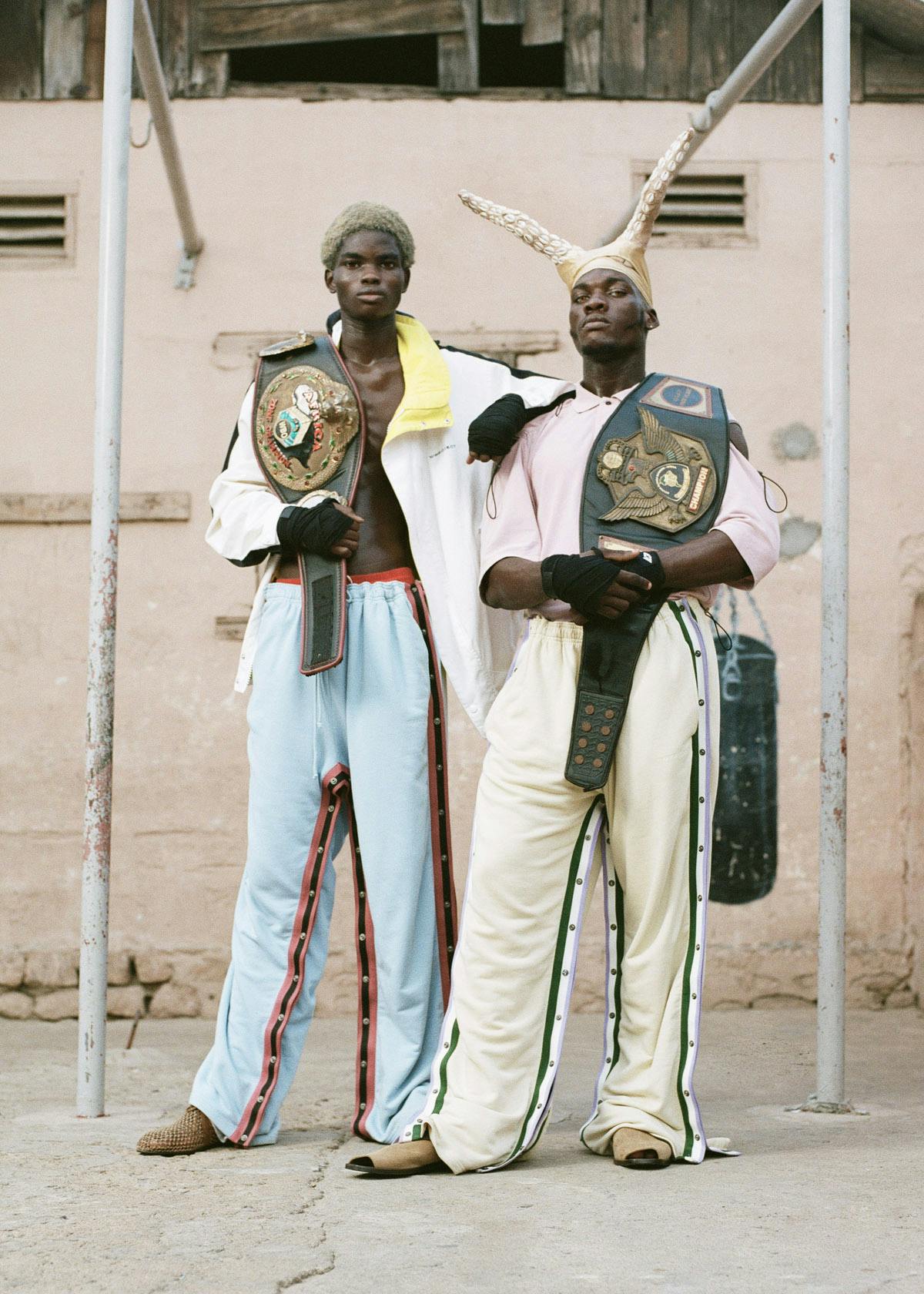 DENNIS QUAYE tracksuit Y-PROJECT shoes SAINT LAURENT PHILIP ESHUN tracksuit Y-PROJECT shoes LEMAIRE head piece KEVIN LANOY