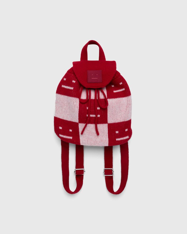 Acne Studios – Knit Face Backpack Deep Red/Faded Pink/Melange