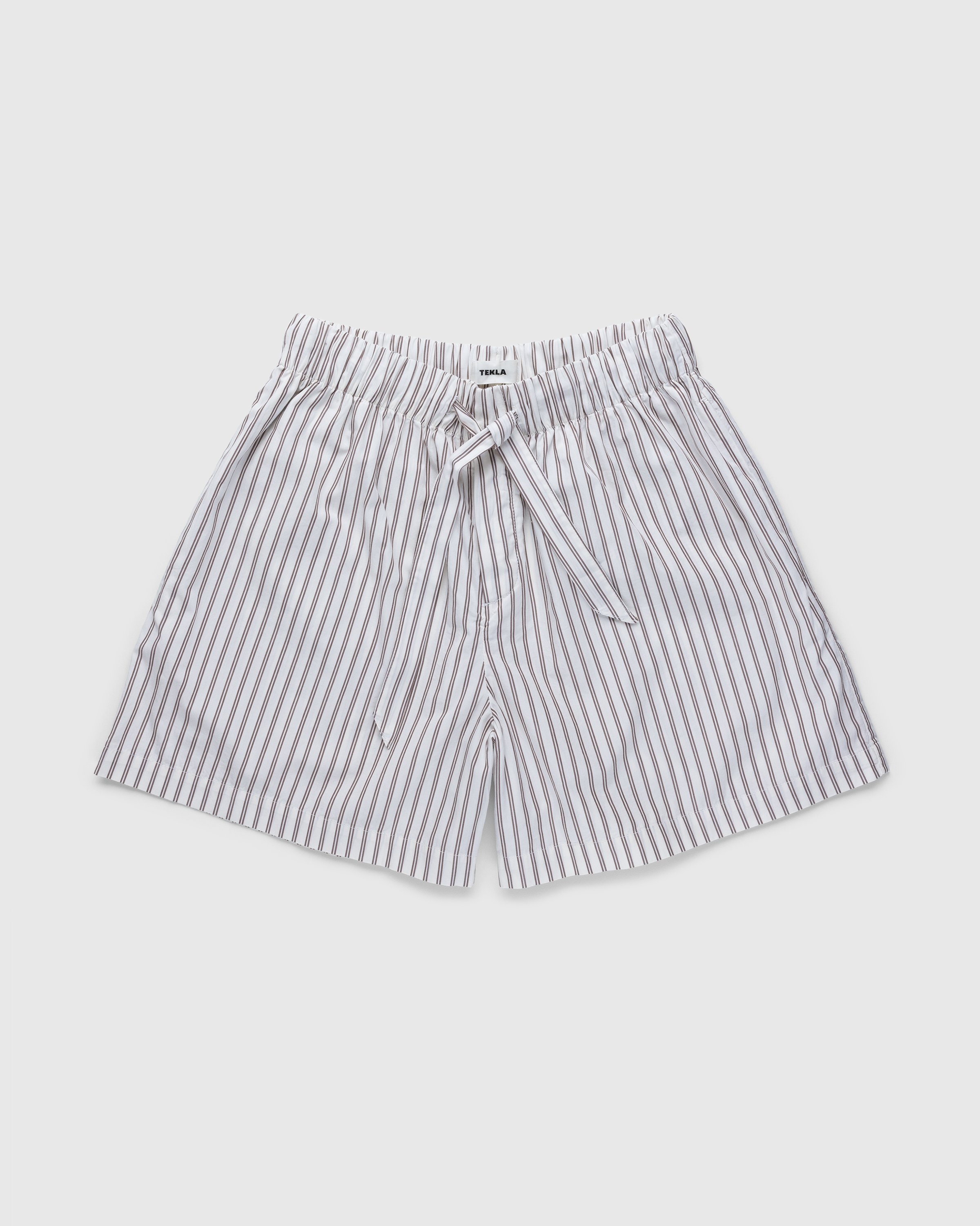 Tekla – Cotton Poplin Pyjamas Shorts Hopper Stripes - Loungewear - Beige - Image 1