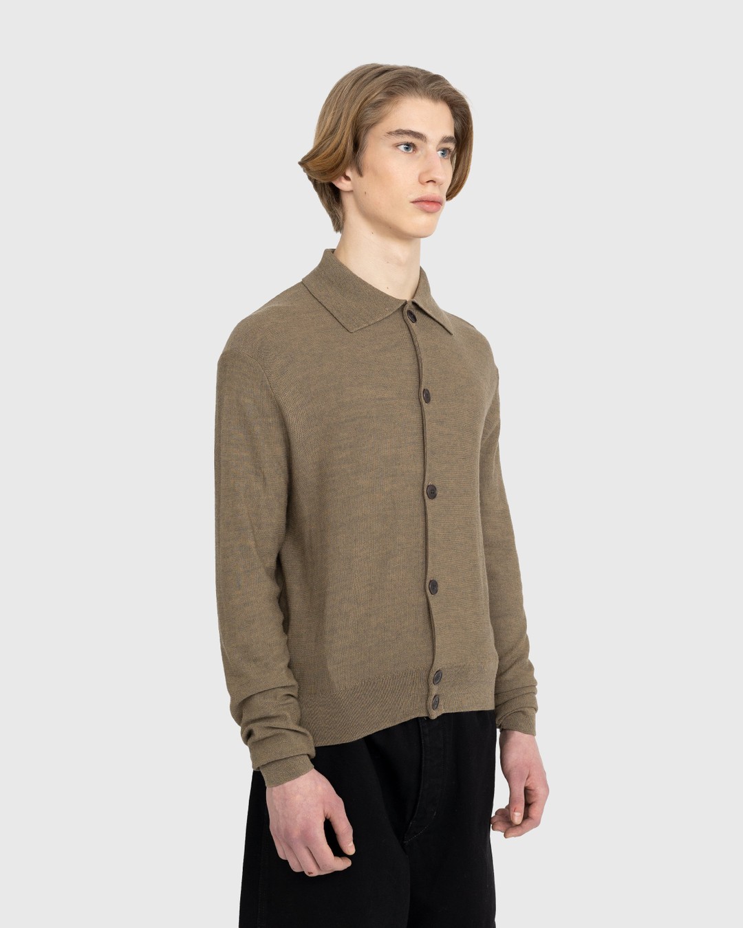 Lemaire – Convertible Collar Knit Shirt - Polos - Brown - Image 4
