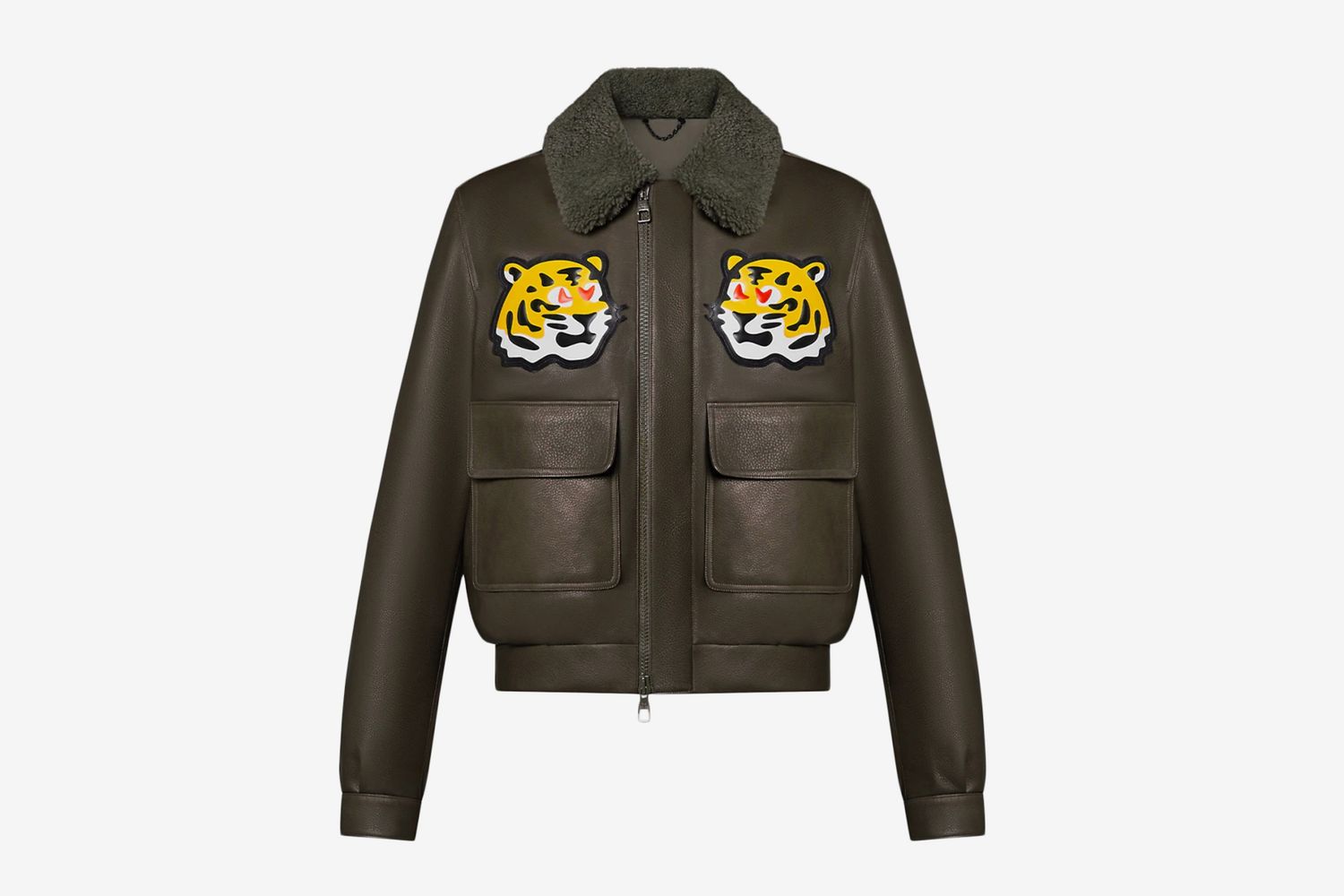 Leather Jacket With Tiger Patches