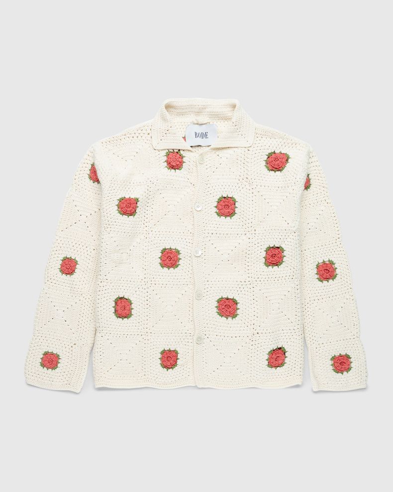 bode – Rosette Crochet Long-Sleeve Shirt White