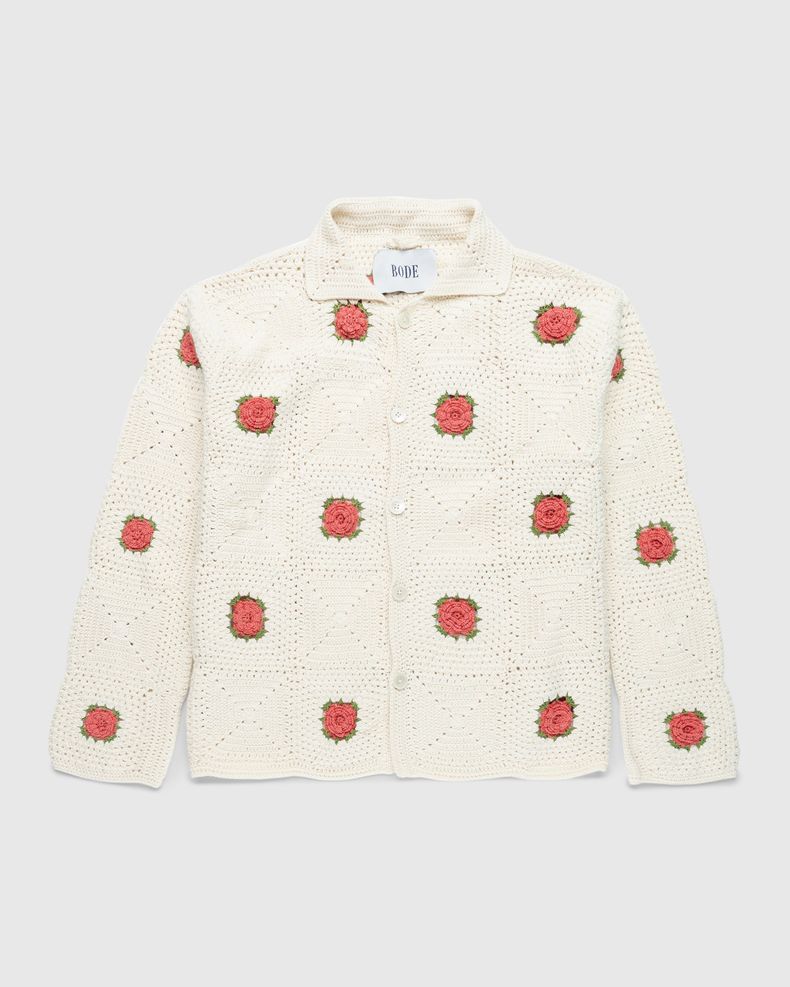 Rosette Crochet Long-Sleeve Shirt White