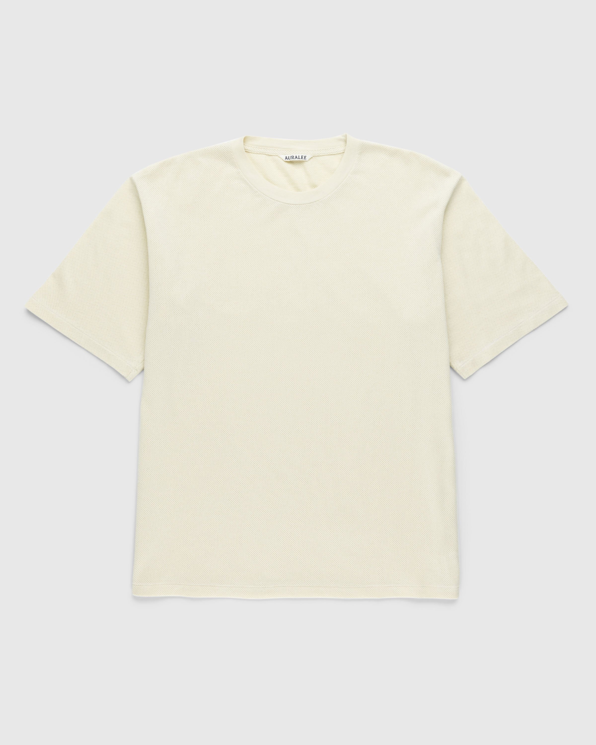 Auralee – Cotton Mesh Dyed Tee Ivory - Tops - Beige - Image 1