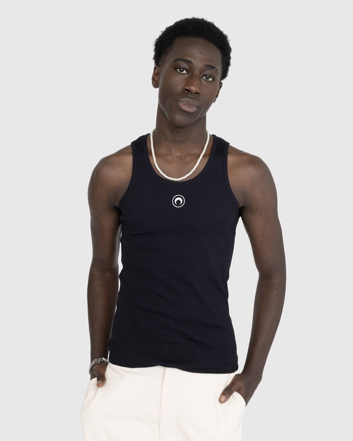 Marine Serre – Organic Cotton Rib Tank Top Black - Men Tops - Black - Image 2