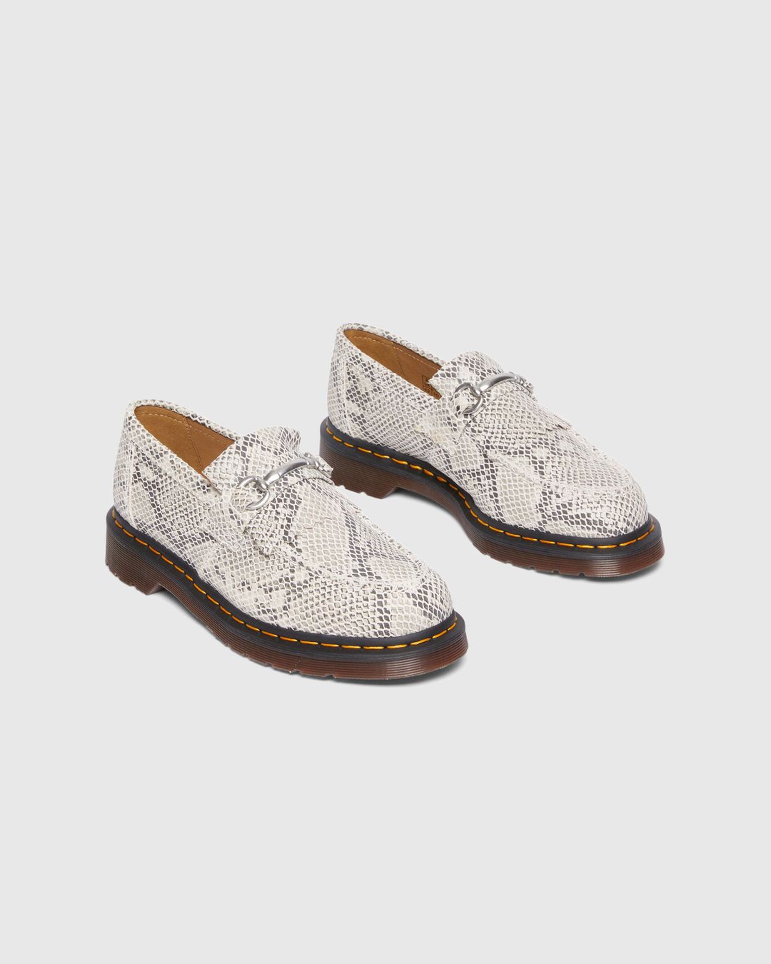 Dr. Martens – Adrian Snaffle Python Print Suede Loafers Sand/Black ...