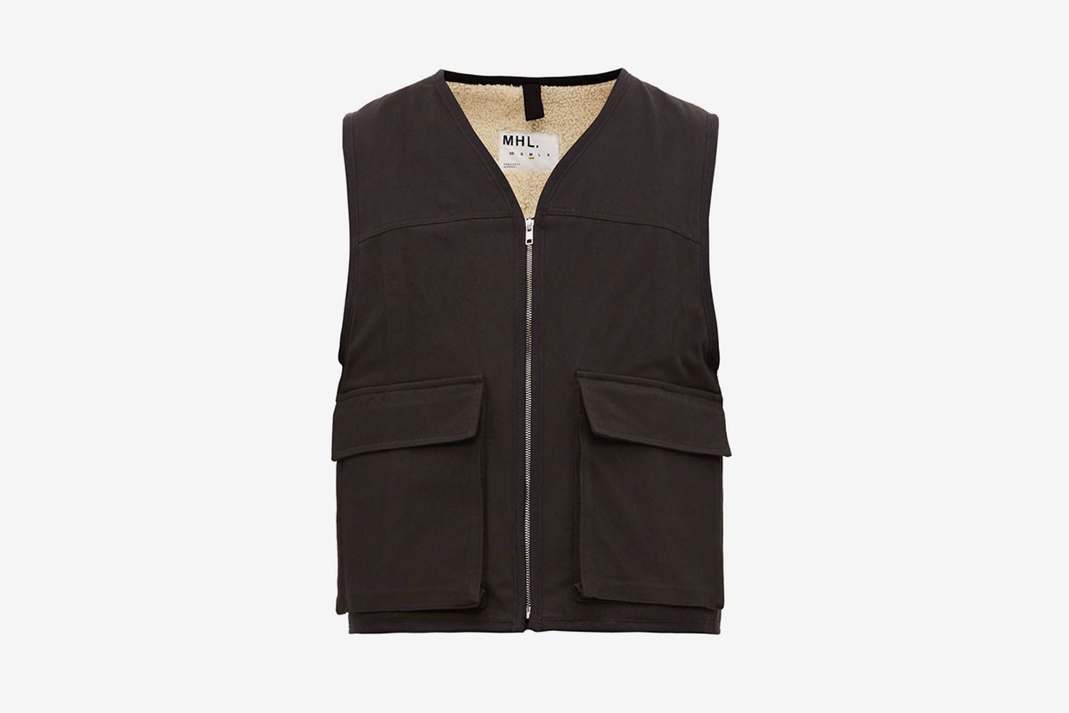 Shearling Lined Cotton Twill Utility Vest
