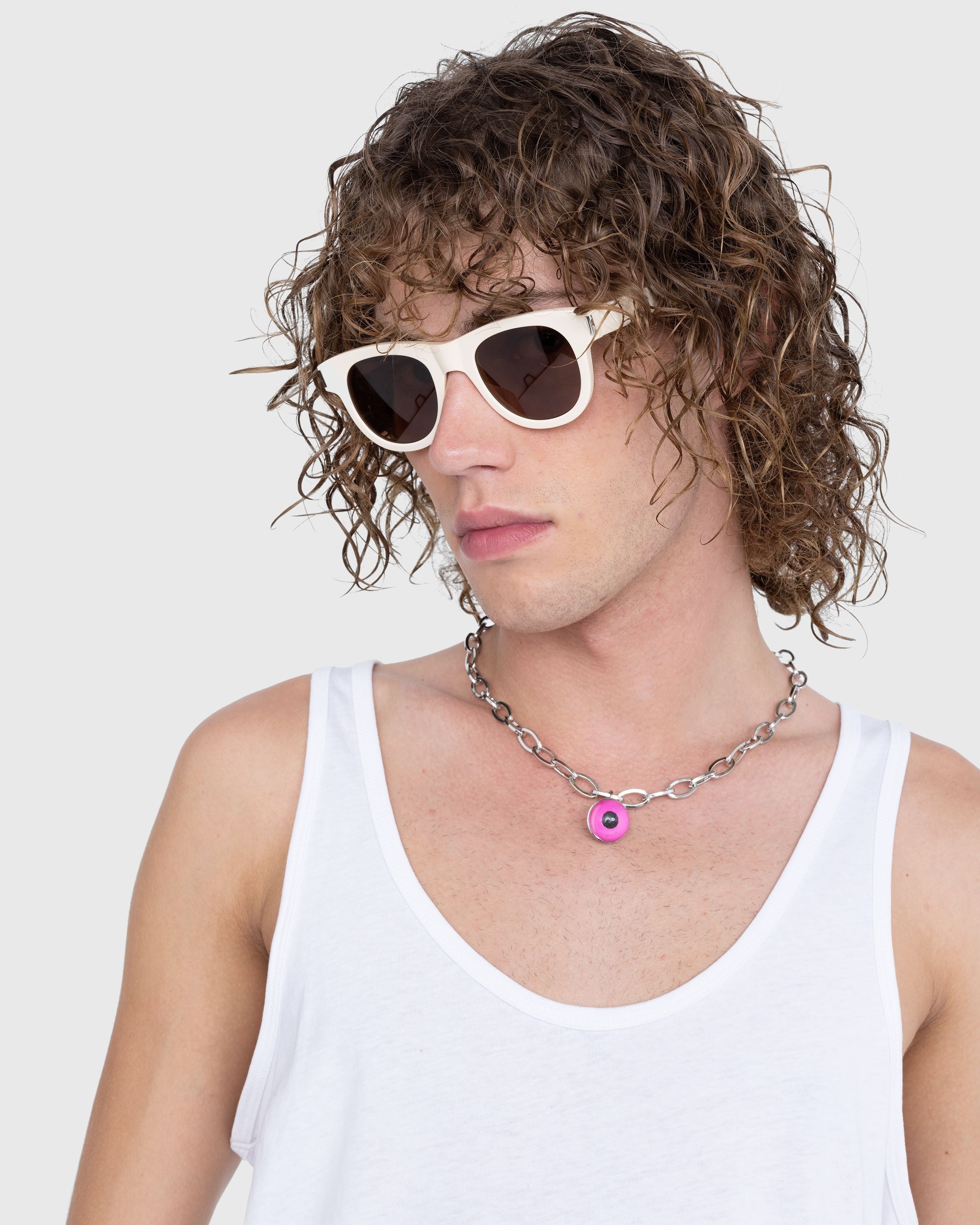 Saint Laurent – SL 571 Round Frame Sunglasses Ivory/Brown - Eyewear - Multi - Image 4