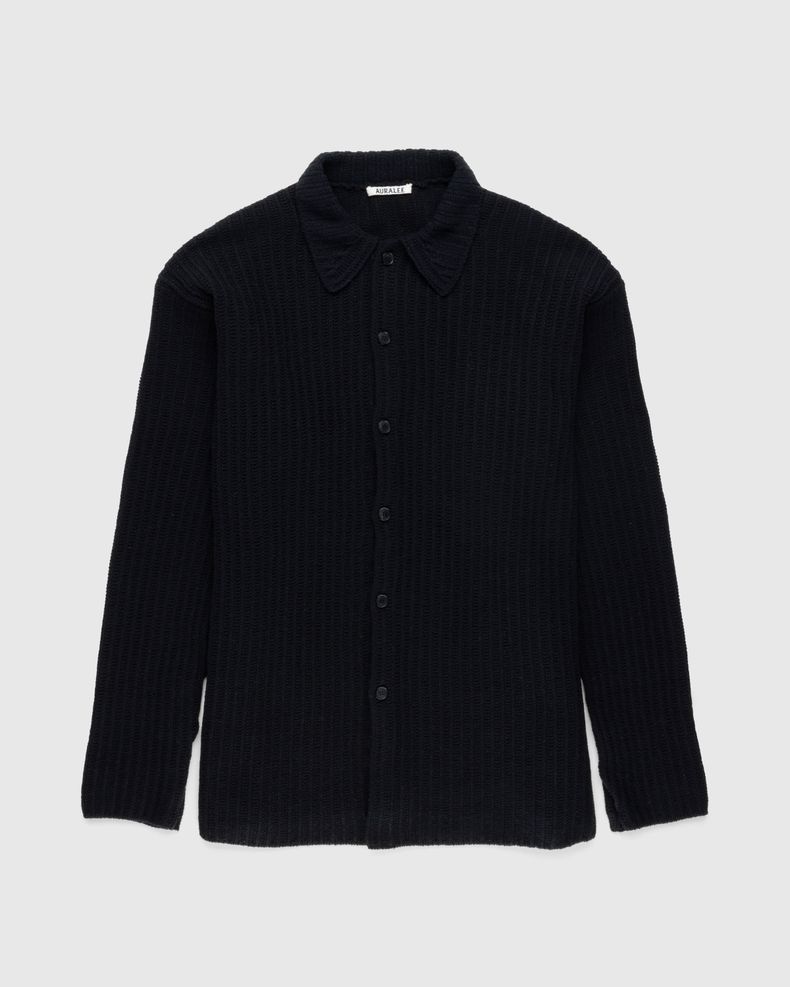 Brushed Cotton Wool Rib Knit Shirt Black