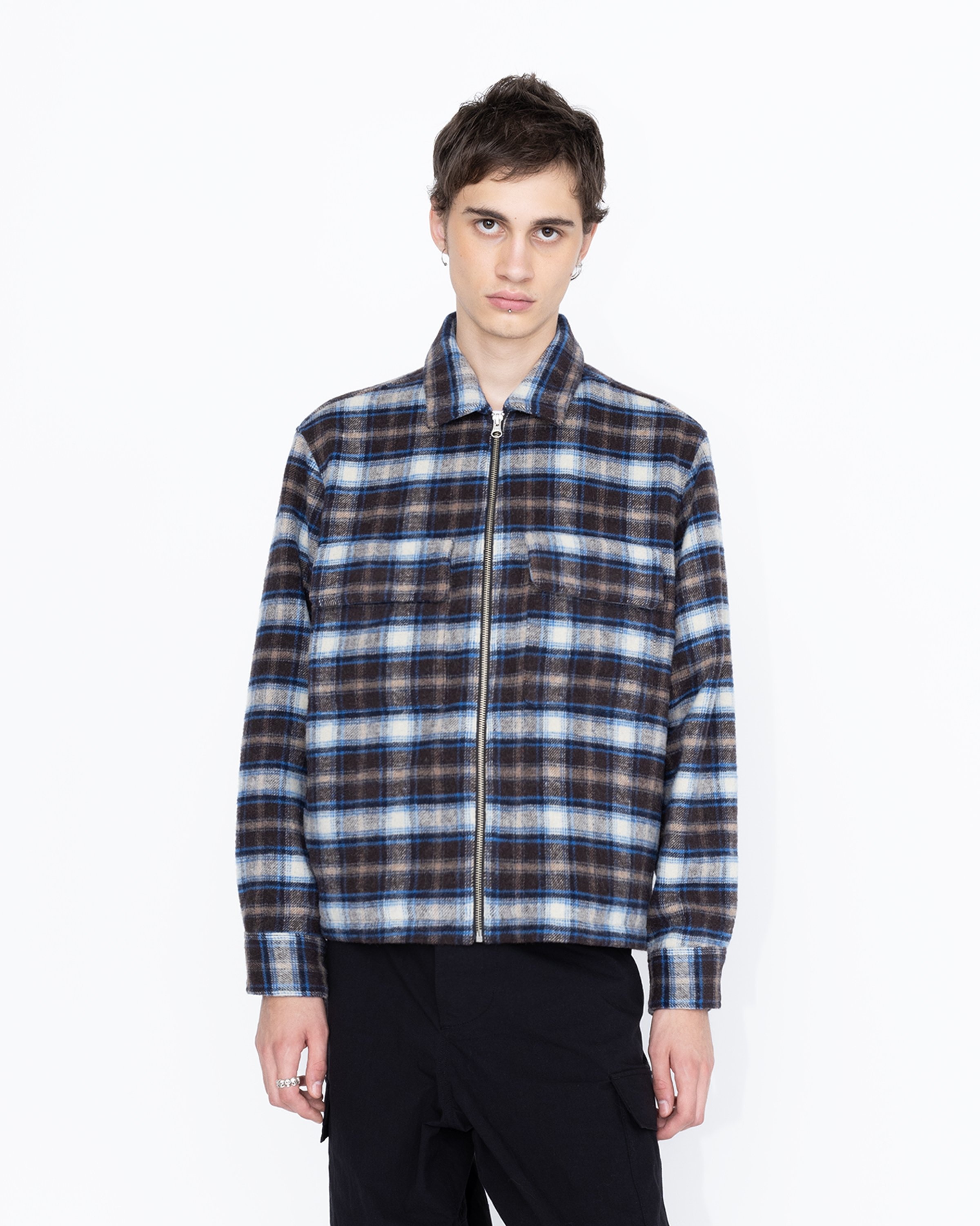 Highsnobiety HS05 – Shaggy Plaid Shirt Brown/Blue - Shirts - Multi - Image 3