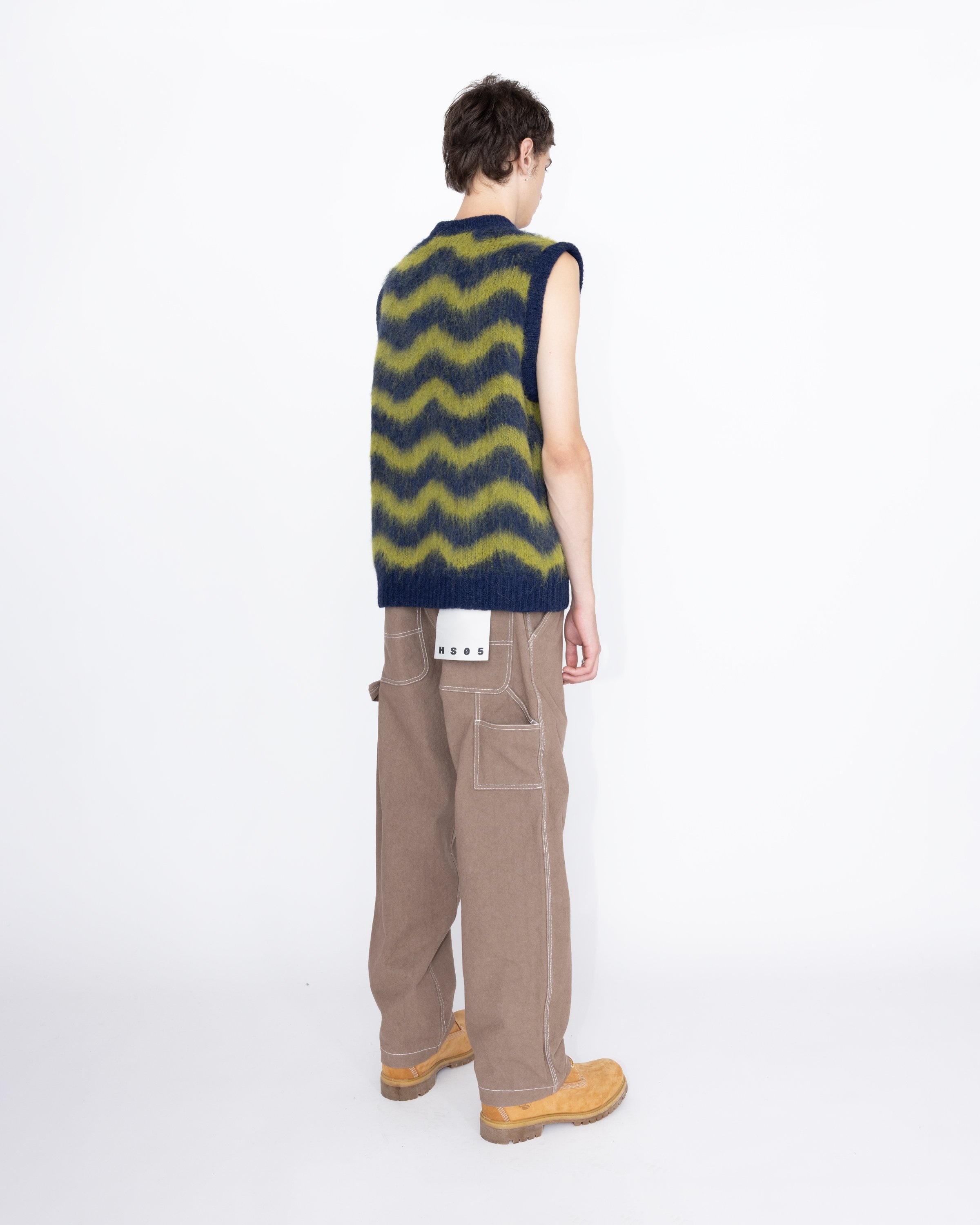 Highsnobiety HS05 – Alpaca Fuzzy Wave Sweater Vest Navy/Olive green - Knitwear - Multi - Image 5
