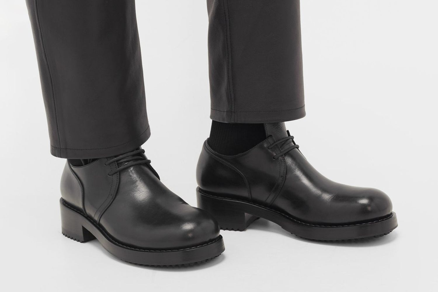 Exaggerated-Tongue Leather Derby Shoes