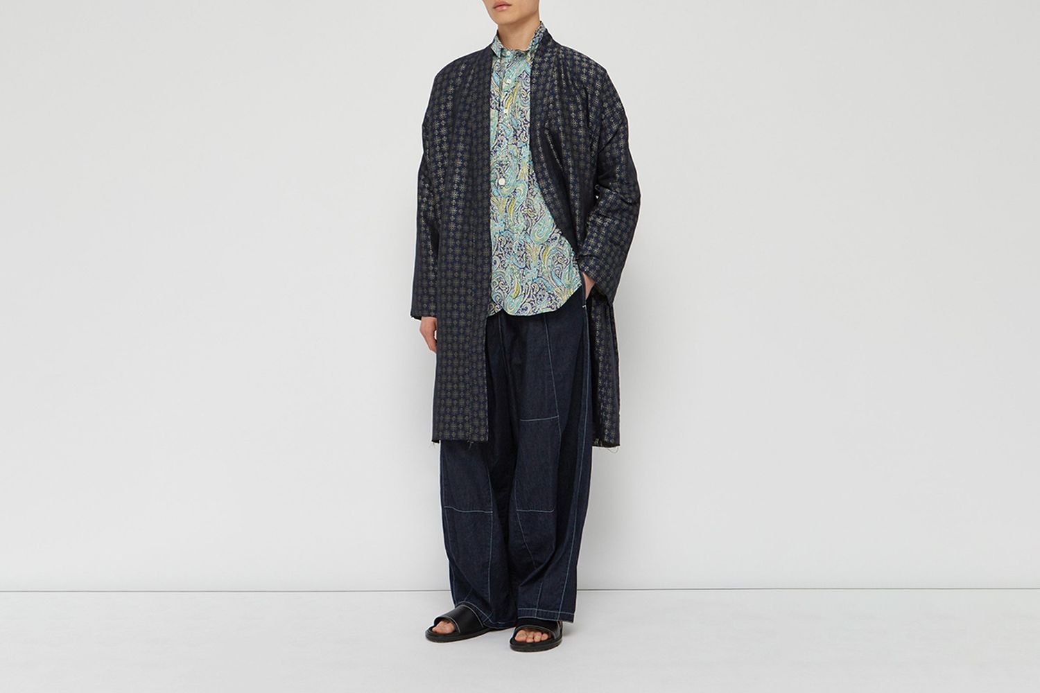 Jacquard Frayed Hem Kimono Jacket