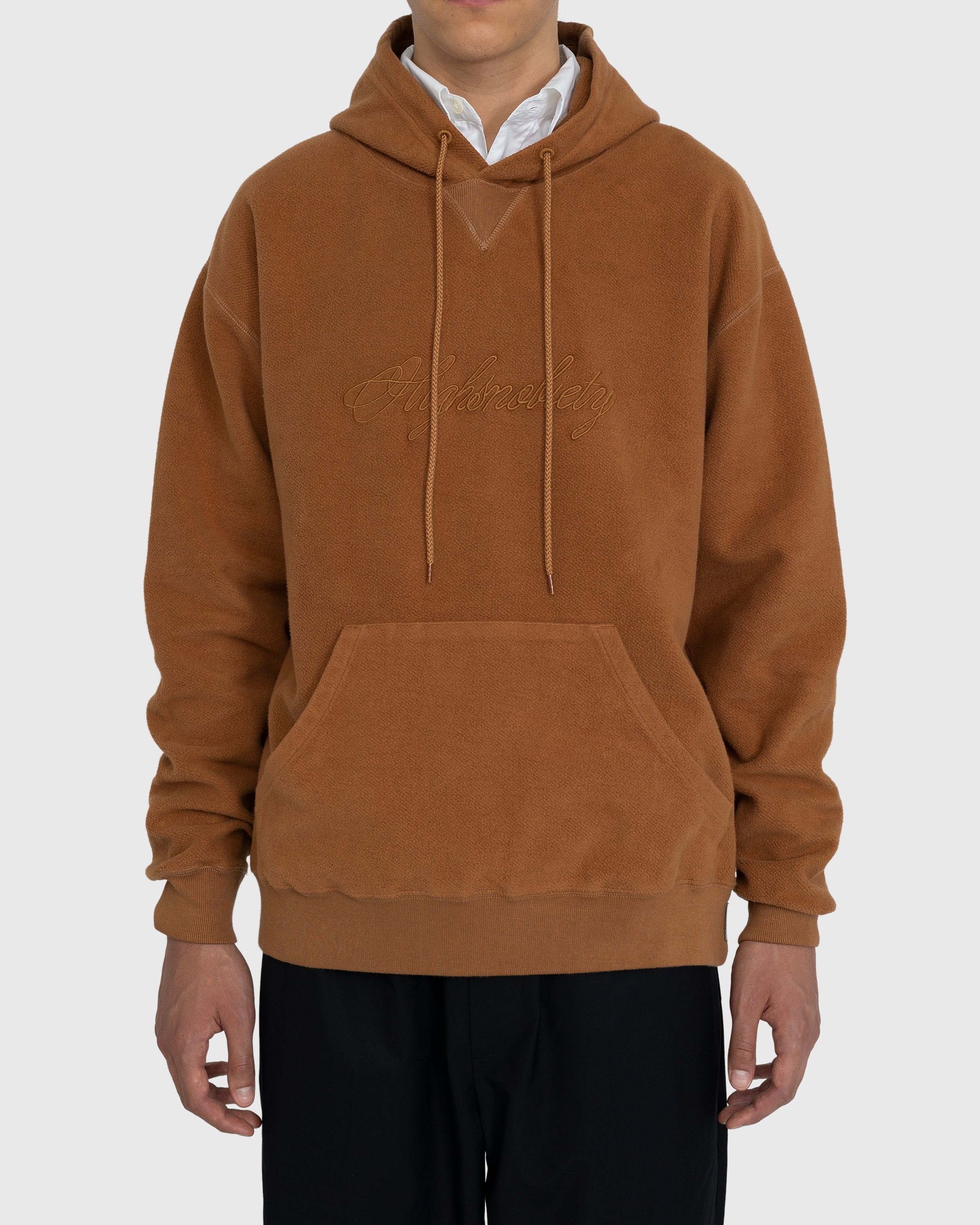 Highsnobiety – Script Logo Reverse Fleece Hoodie Brown - Sweats - Brown - Image 2