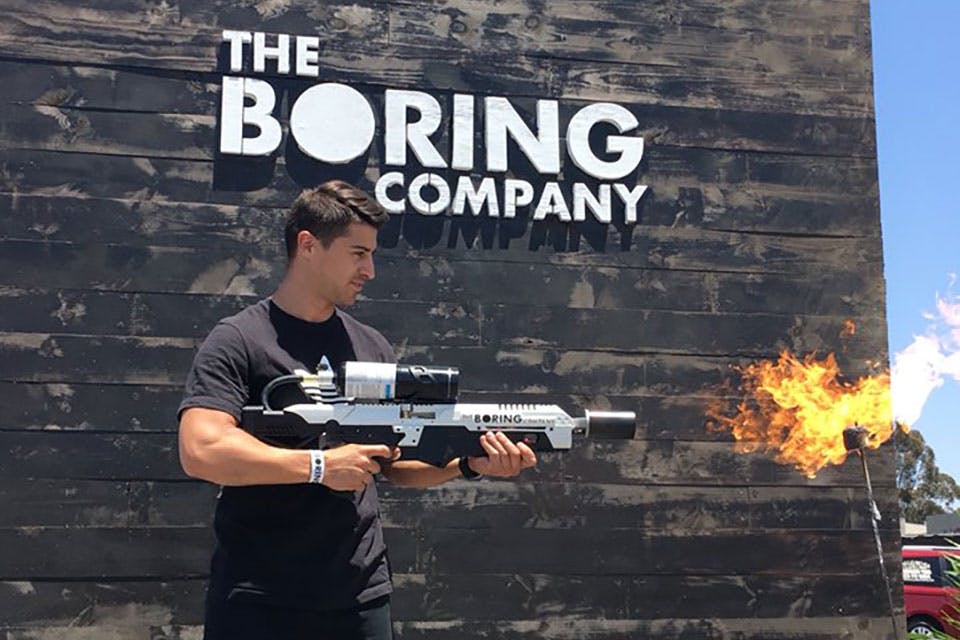 elon musk boring company flamethrower photos