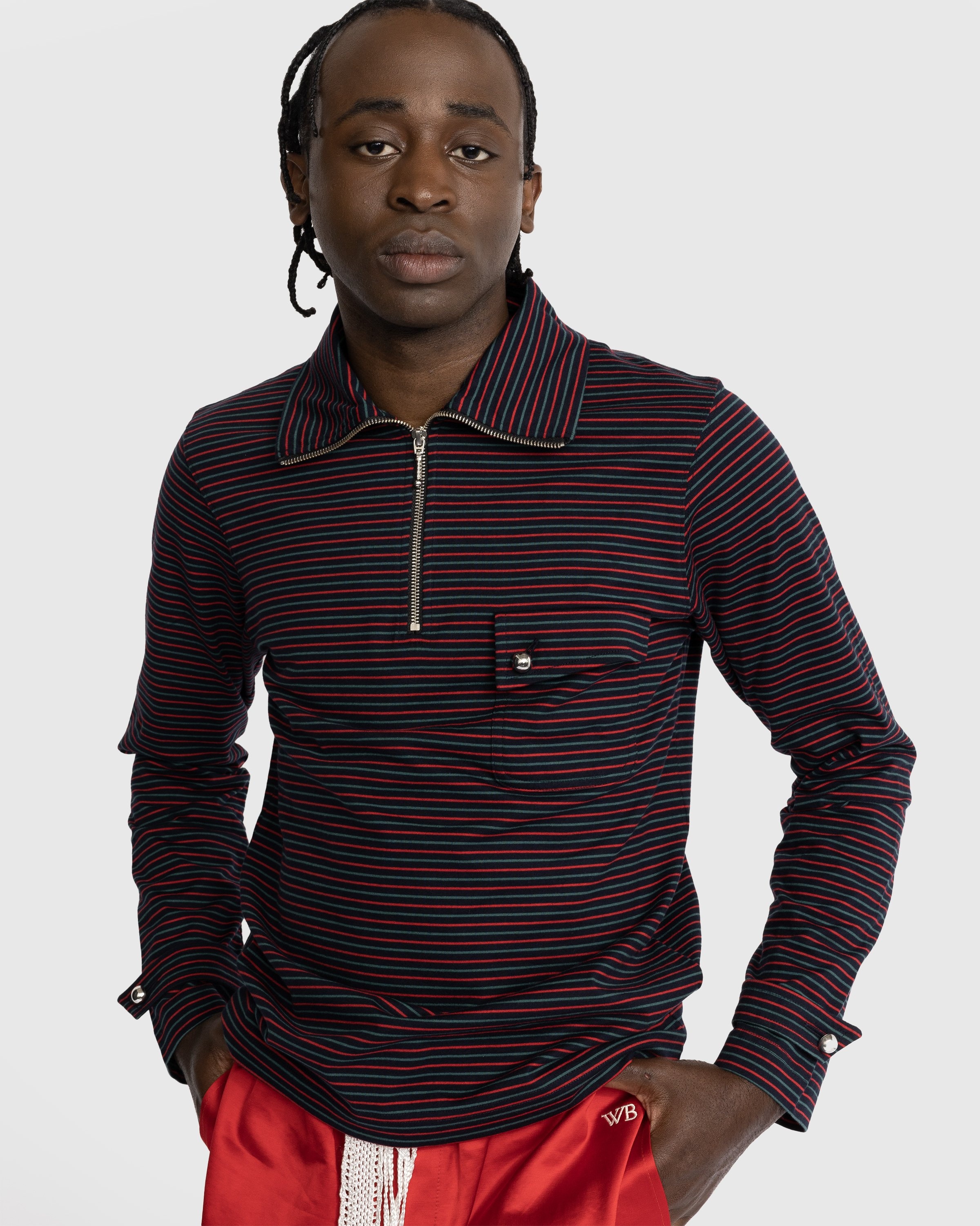 Wales Bonner – Franco Half Zip Top - Longsleeves - Blue - Image 5