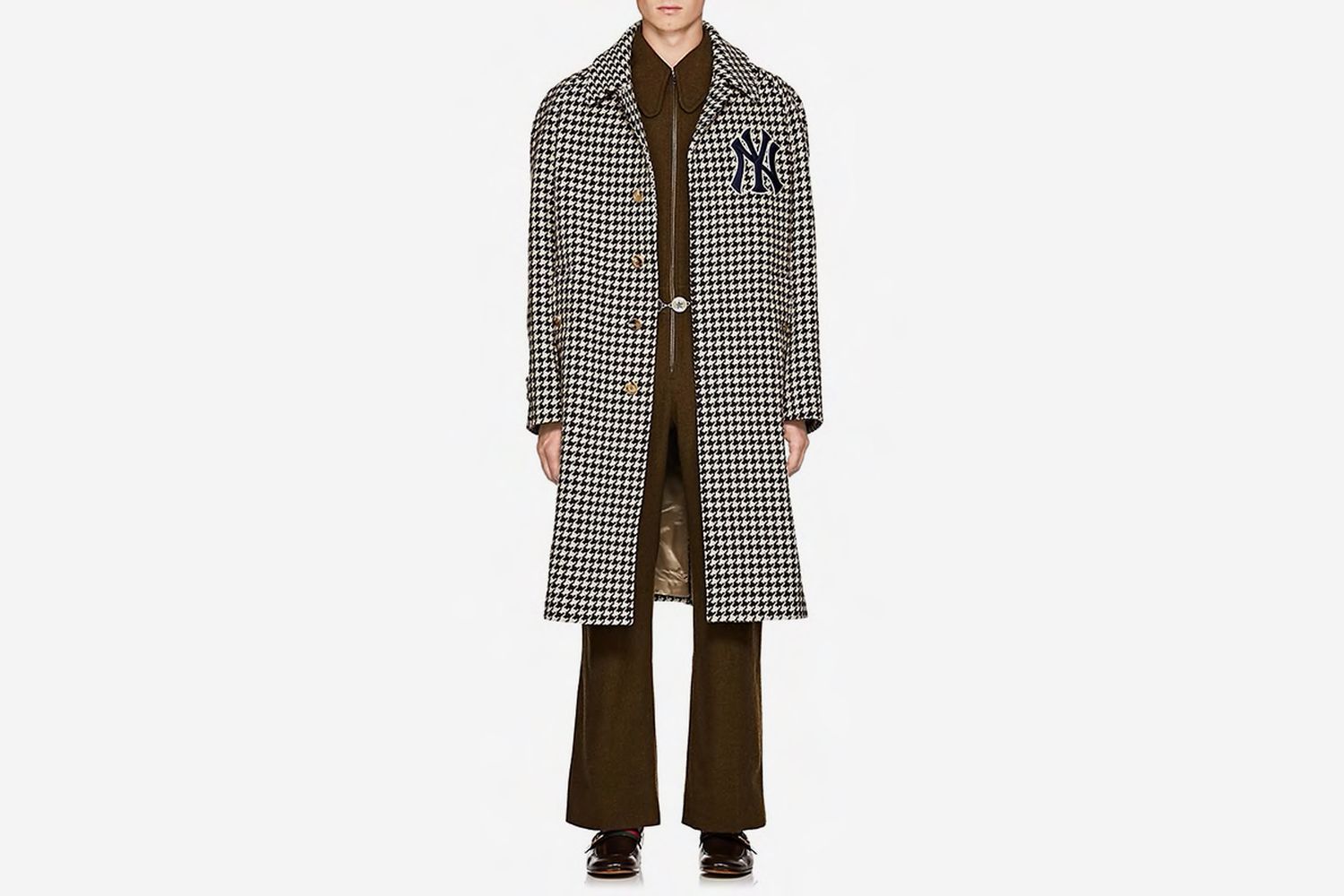 NY Yankees Houndstooth Wool Coat
