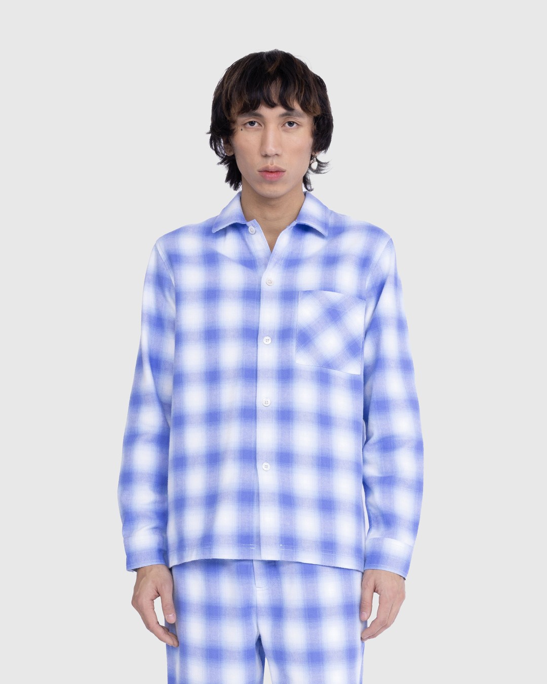Tekla Flannel Pyjamas Shirt Light Blue Plaid Highsnobiety Shop