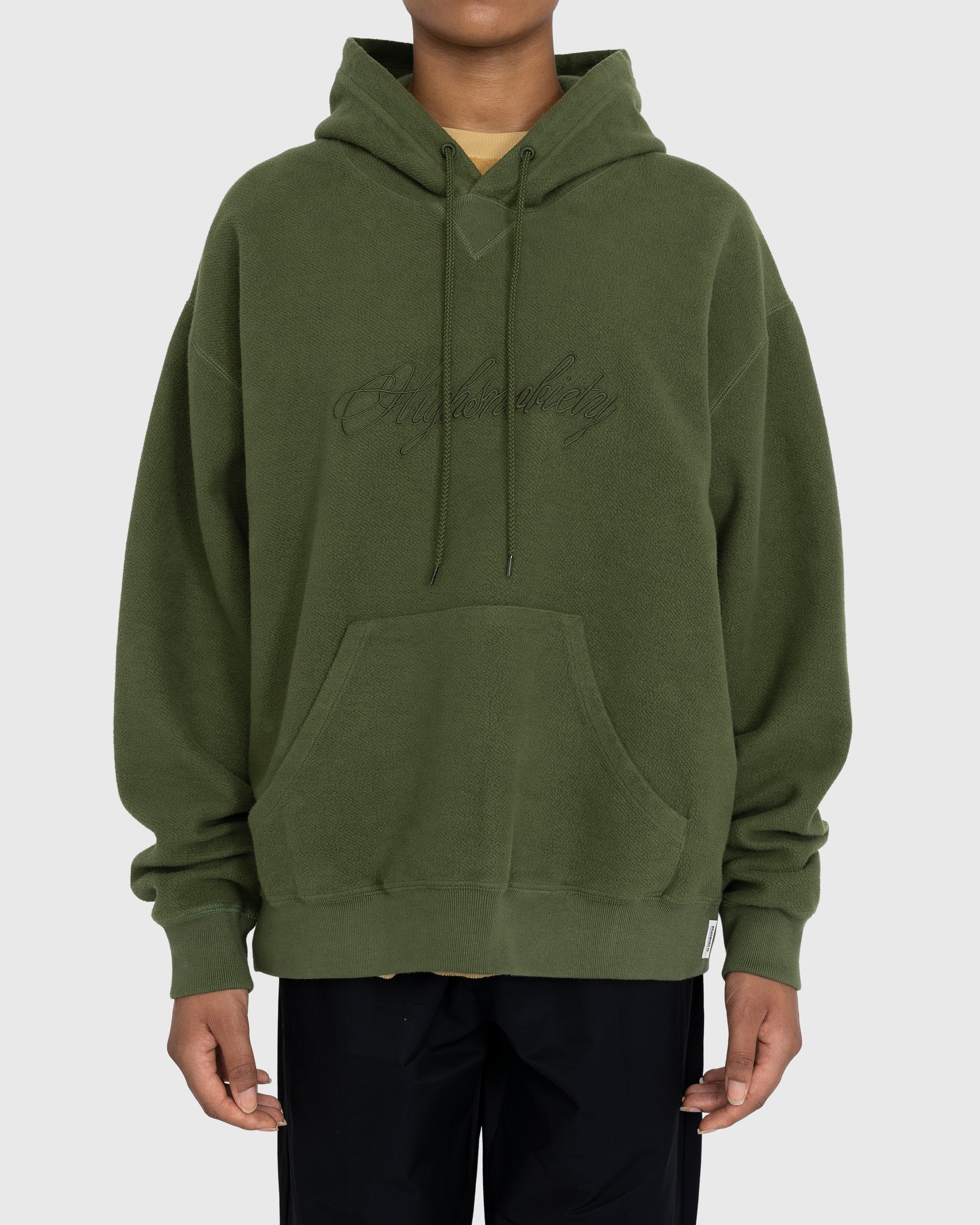 Highsnobiety – Script Logo Reverse Fleece Hoodie Green - Sweats - Green - Image 2