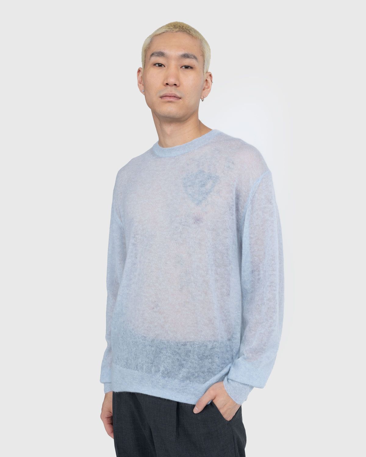 オーラリー KID MOHAIR SHEER KNIT TEE BLUE-